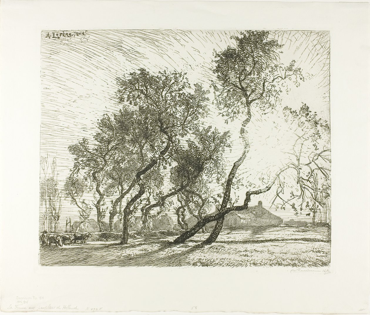 Granja con álamos holandeses de Louis Auguste Lepère