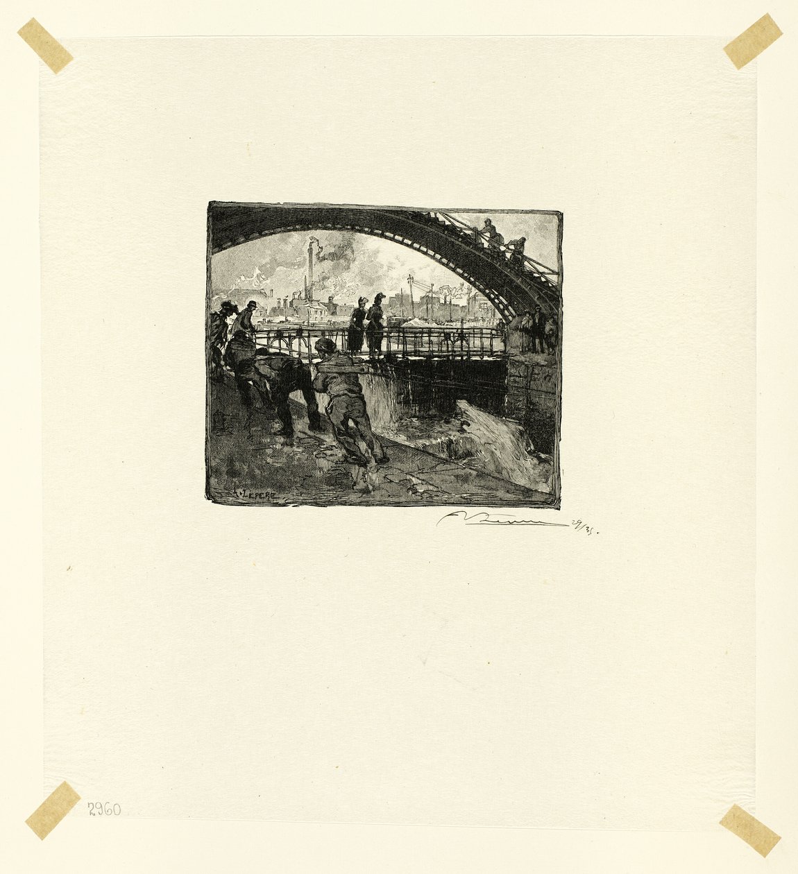 Esclusa del Canal Saint-Martin, lámina seis de Le Long de la Seine et des Boulevards de Louis Auguste Lepère
