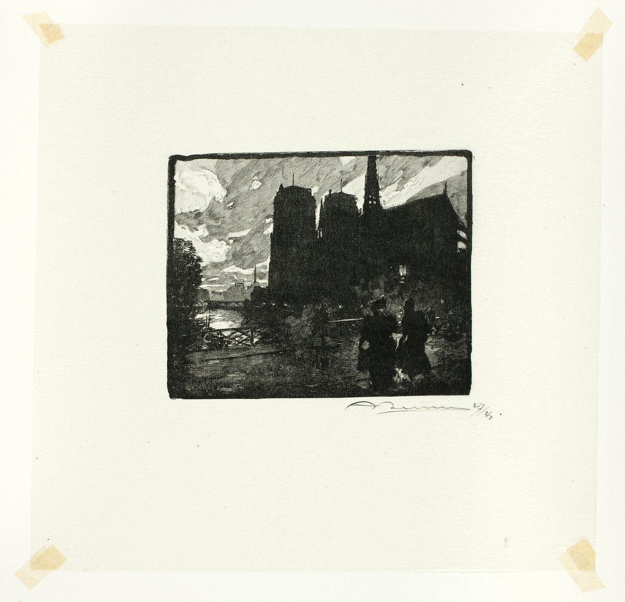 Notre-Dame, atardecer, lámina ocho de Le Long de la Seine et des Boulevards de Louis Auguste Lepère