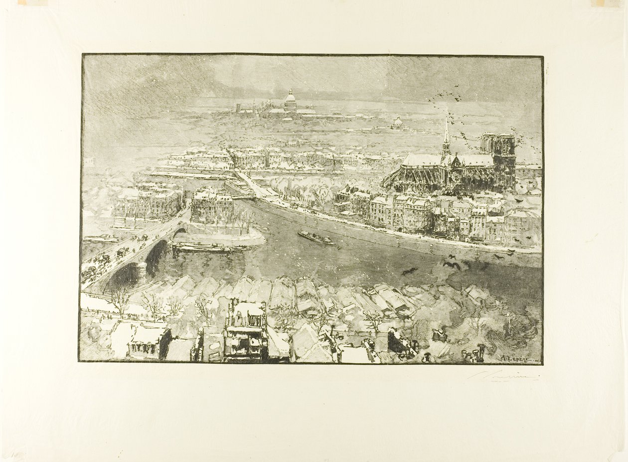 París bajo la nieve, vista desde la Torre de Saint-Gervais de Louis Auguste Lepère