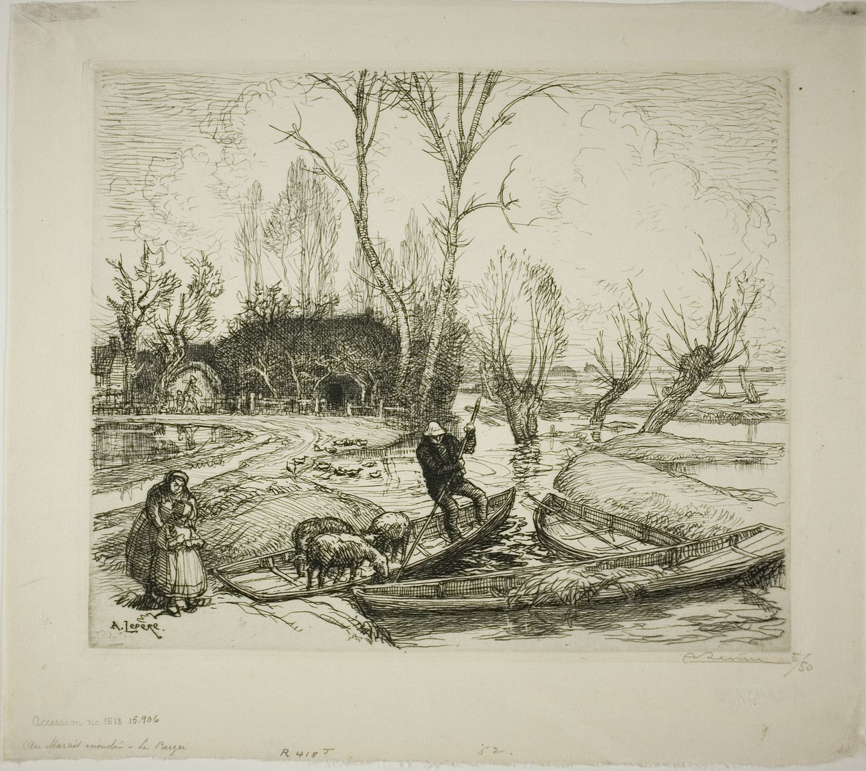 El Marais inundado: El pastor de Louis Auguste Lepère