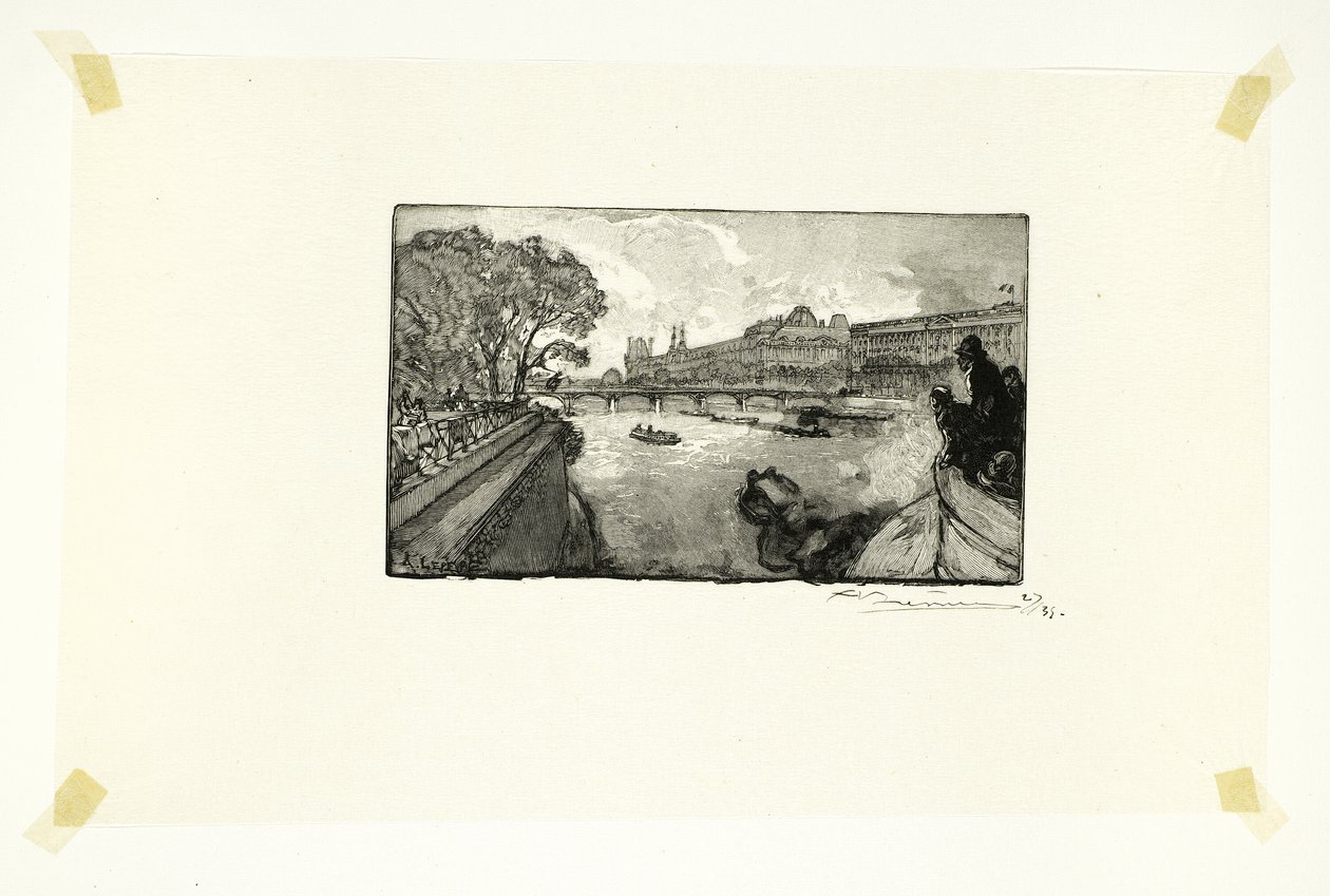 El Louvre, visto desde el Pont-Neuf, lámina trece de Le Long de la Seine et des Boulevards de Louis Auguste Lepère