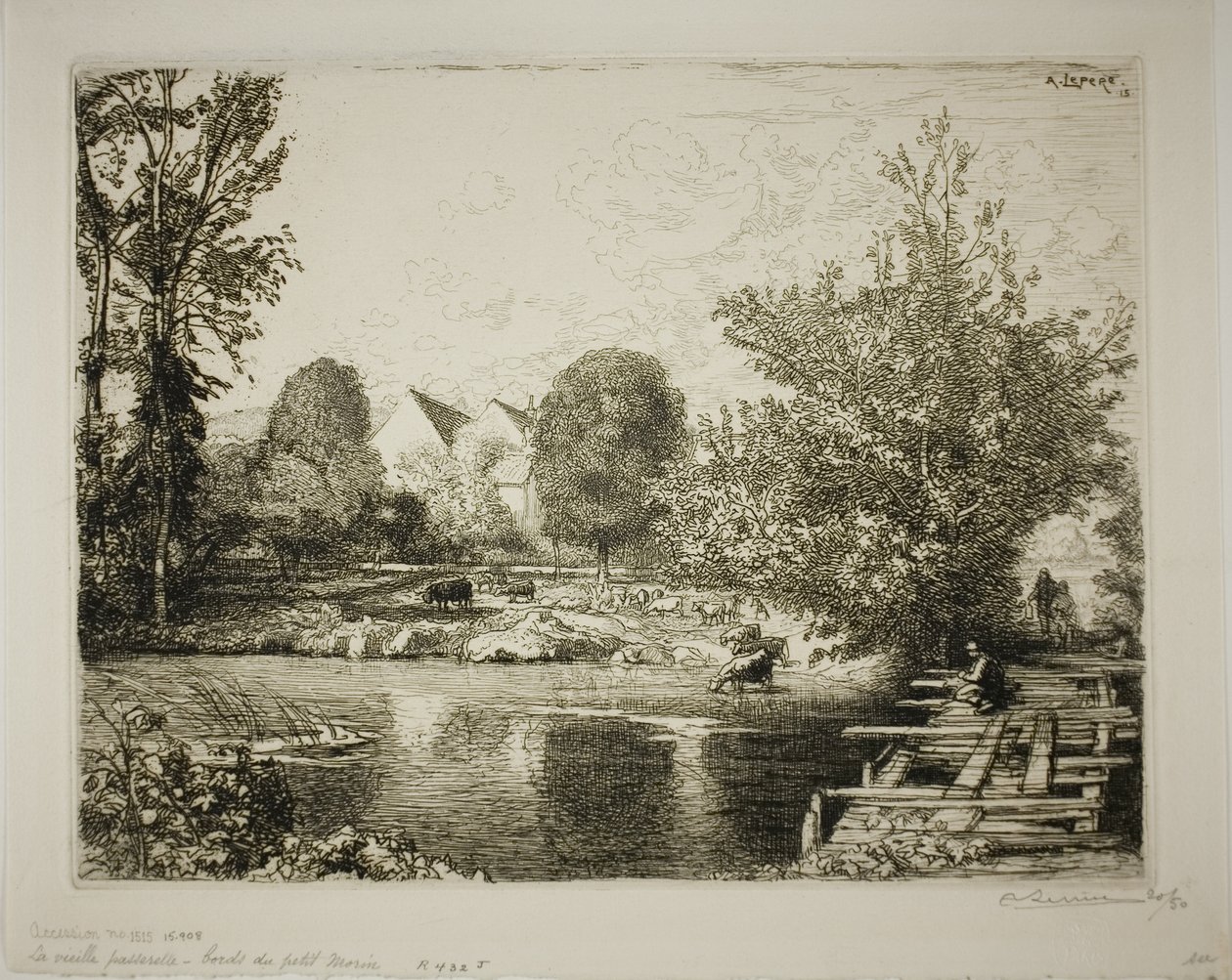 Antigua pasarela, orillas del Petit Morin de Louis Auguste Lepère