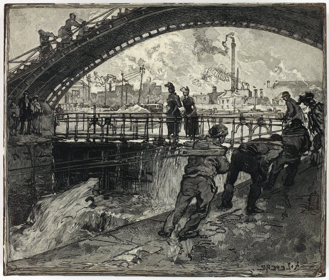 Bloque de madera para la esclusa del Canal Saint-Martin de Louis Auguste Lepère