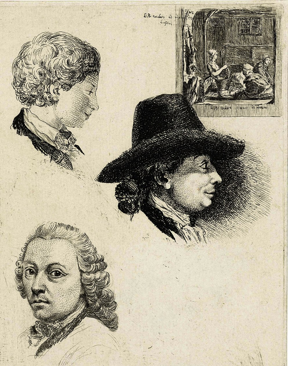 Coclers, L B, Hoja de estudio con retratos de Louis Bernard Coclers y familia (Rijksmuseum) de Louis Bernard Coclers