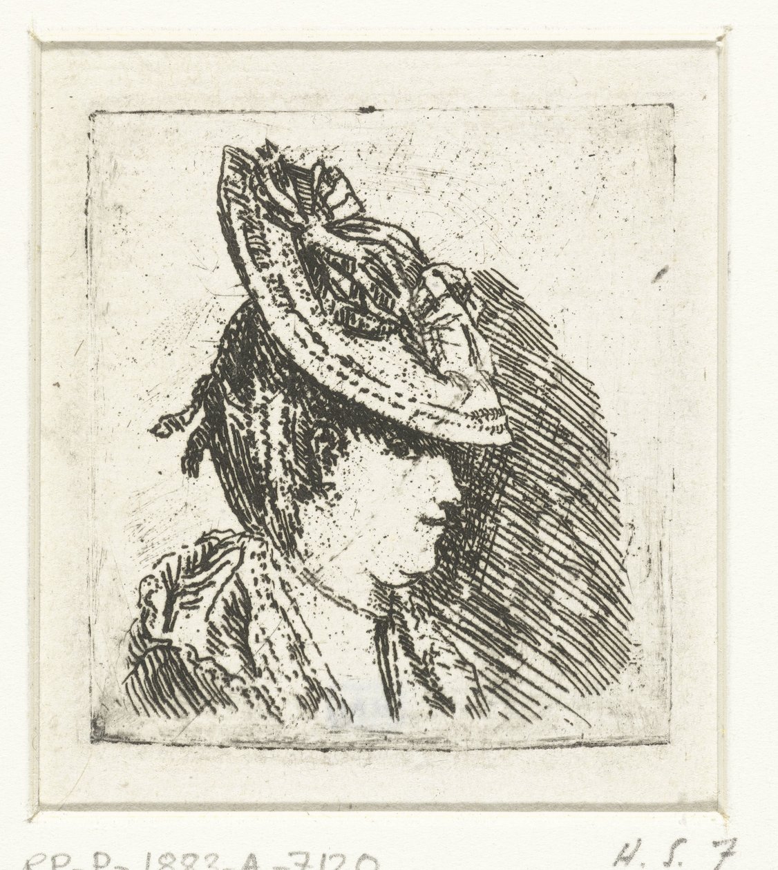 Estudio principal de una mujer joven con sombrero. de Louis Bernard Coclers