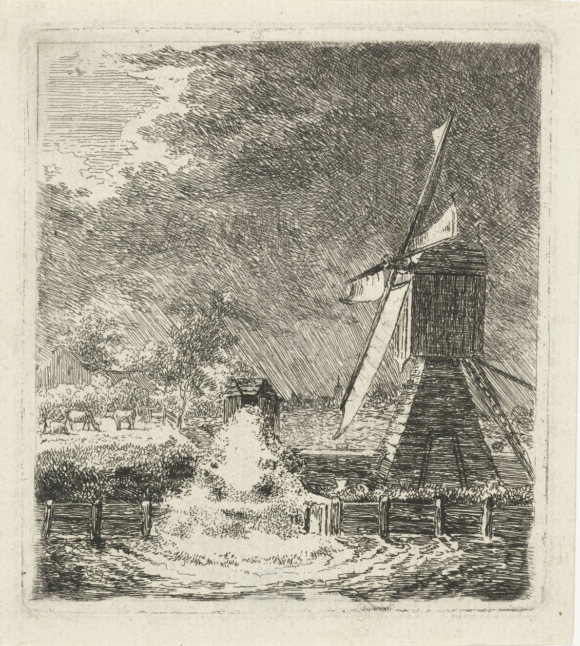 Molino en un paisaje de pólder de Louis Bernard Coclers