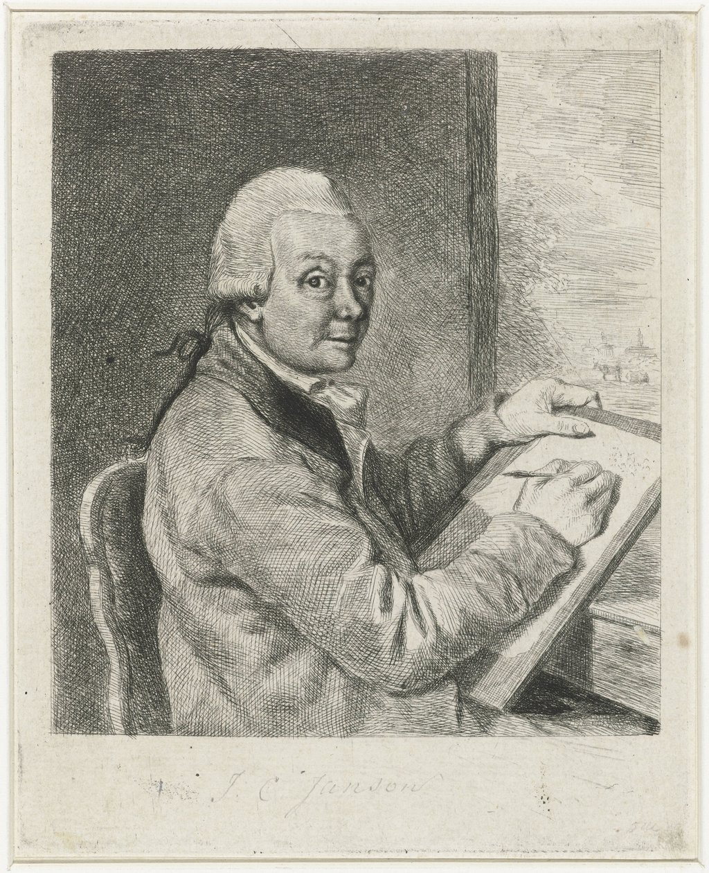Retrato del artista Johannes Janson, dibujo de Louis Bernard Coclers