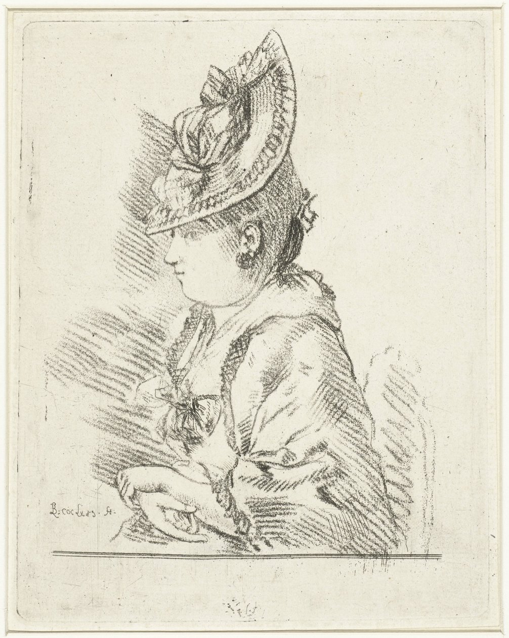 Retrato de una joven con sombrero de perfil a la izquierda de Louis Bernard Coclers