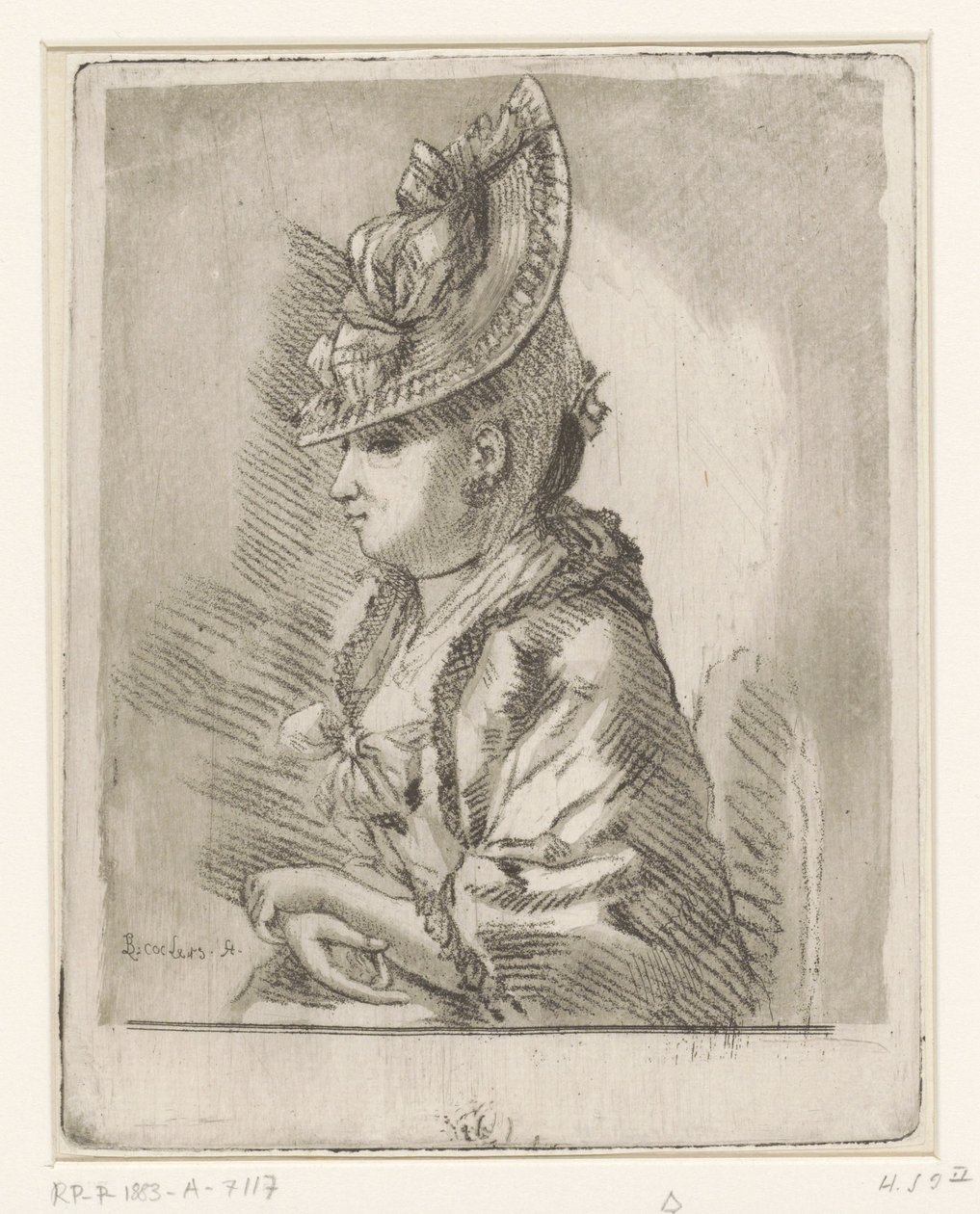 Retrato de una joven con sombrero de perfil a la izquierda de Louis Bernard Coclers