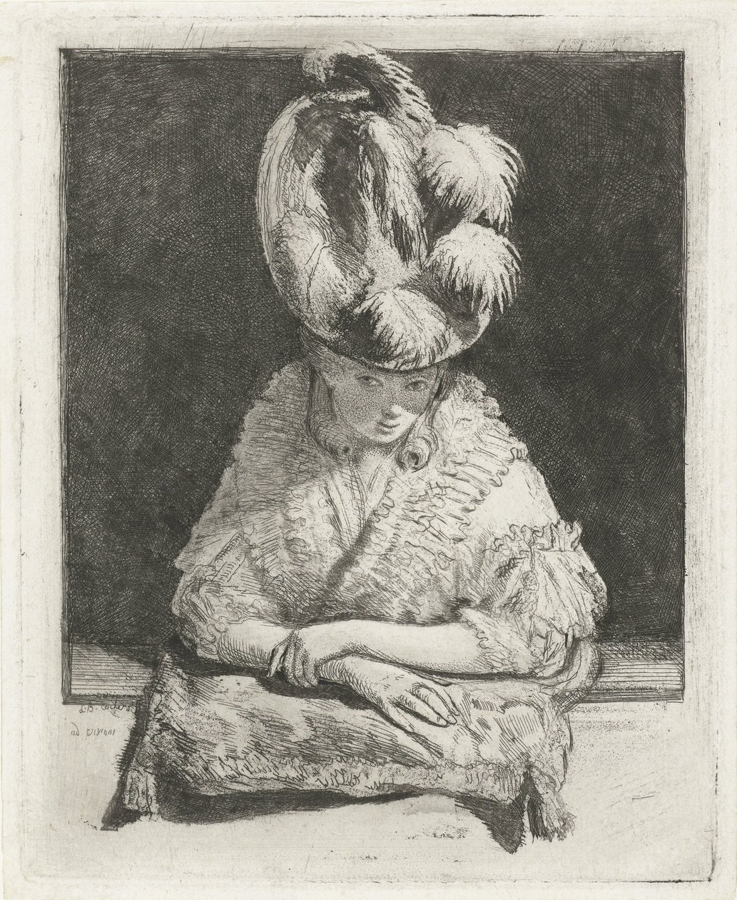 retrato, de, un, mujer joven, en, sombrero, mirar afuera, el, ventana de Louis Bernard Coclers