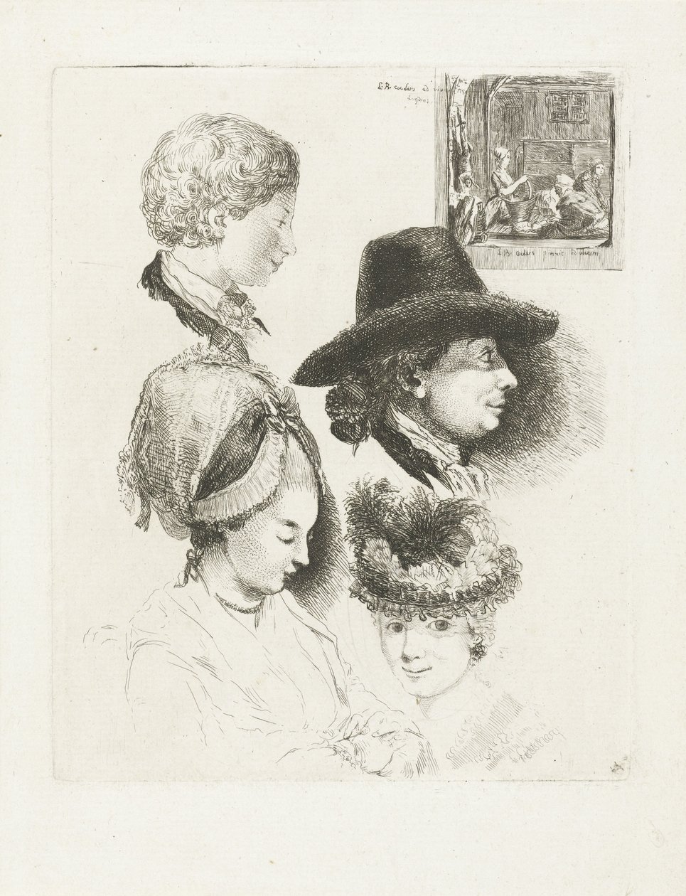Hoja de estudio con retratos de Louis Bernard Coclers y su familia. de Louis Bernard Coclers