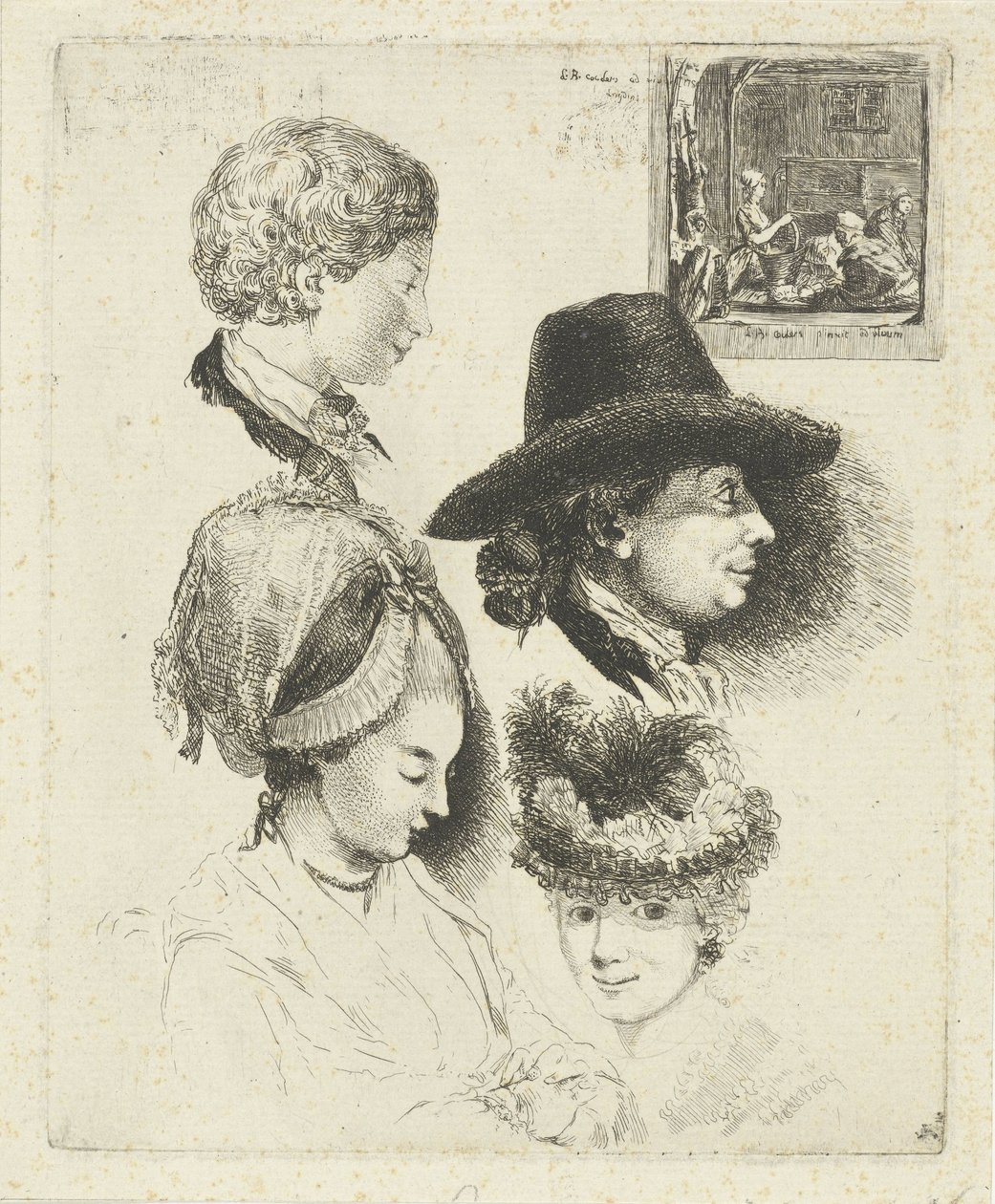 Hoja de estudio con retratos de Louis Bernard Coclers y su familia. de Louis Bernard Coclers