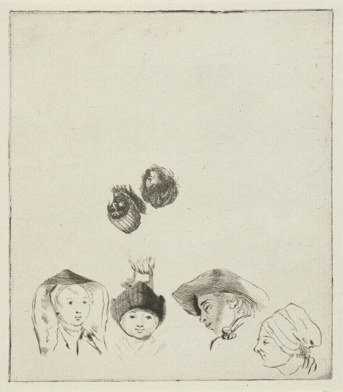 Hoja de estudio con seis cabezas de Louis Bernard Coclers