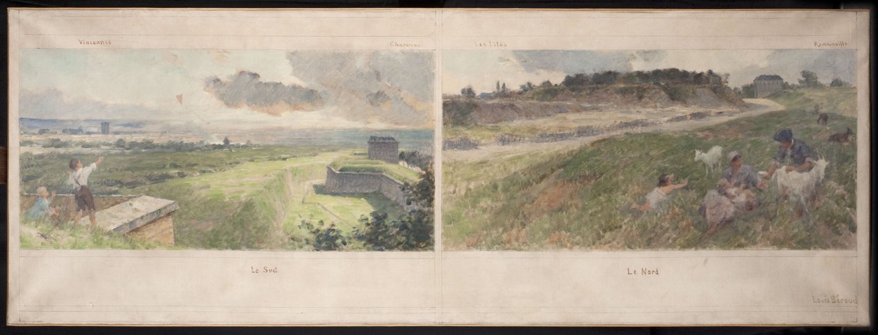 Boceto del Ayuntamiento de Bagnolet: Dos vistas de los alrededores de Bagnolet (norte y sur) de Louis Beroud