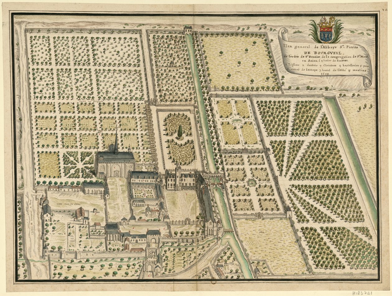 Abadía de Bourgueil, plano general de Louis Boudan