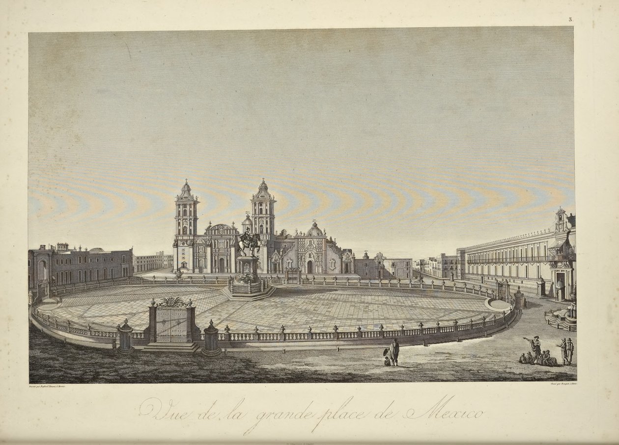 Vista de la plaza principal, México, ilustración de 