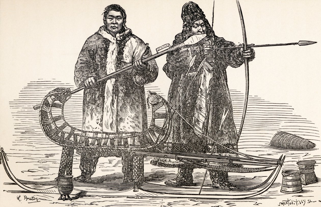 Buriatos nativos de la República de Buriatia, Rusia, de De París a Pekín sobre las nieves siberianas de Victor Meignan, grabado por Smeeton-Tilly de Louis Breton