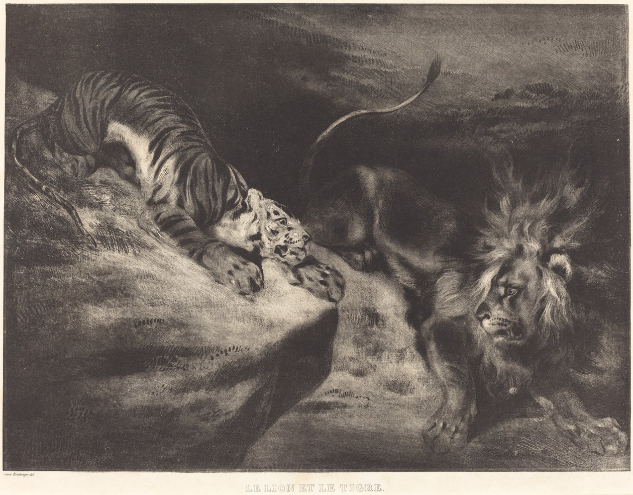 El León y el Tigre de Louis Candide Boulanger after Eugène Delacroix