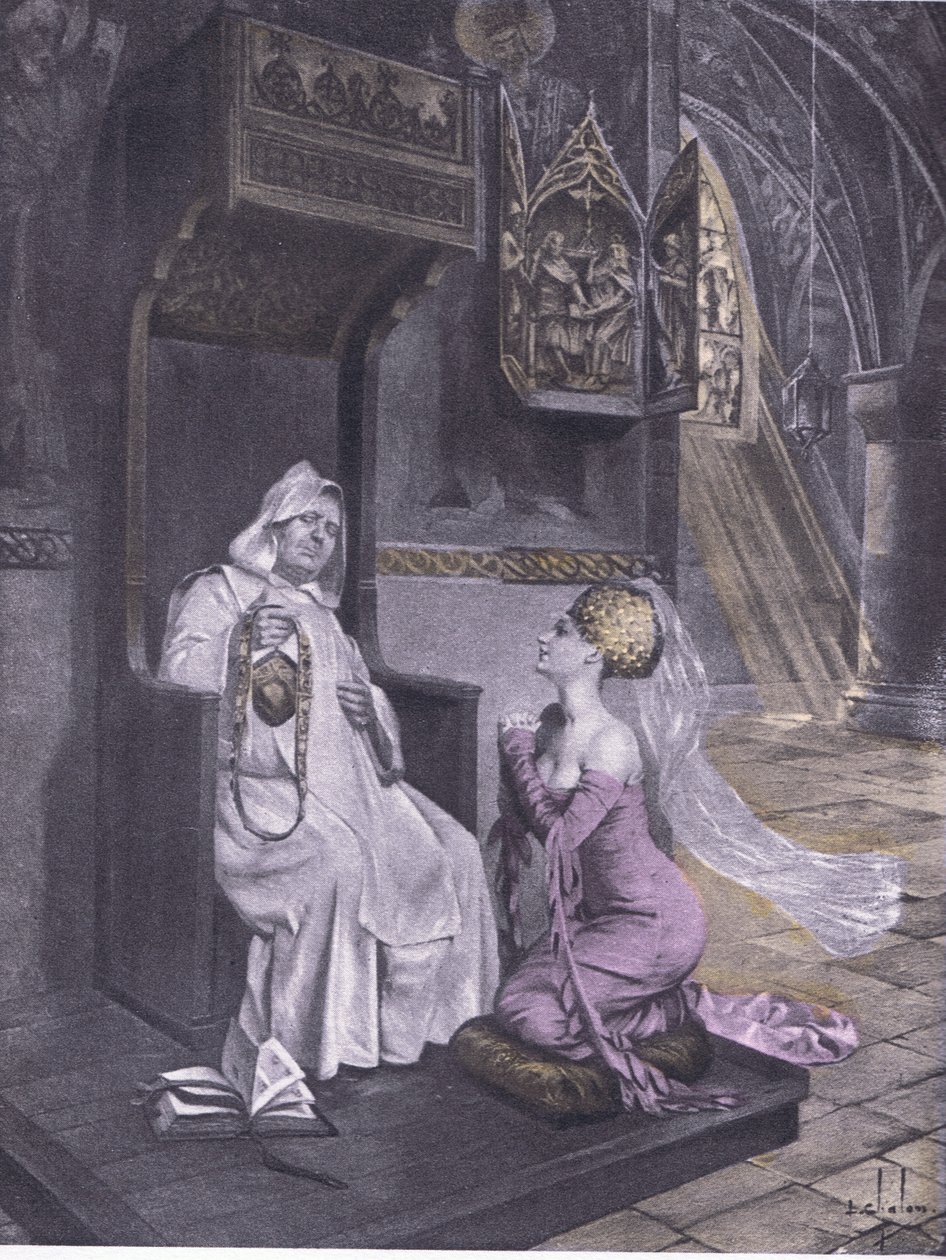 La dama y el fraile, ilustración del Decamerón de Boccaccio publicado por Navarre Society 1930
