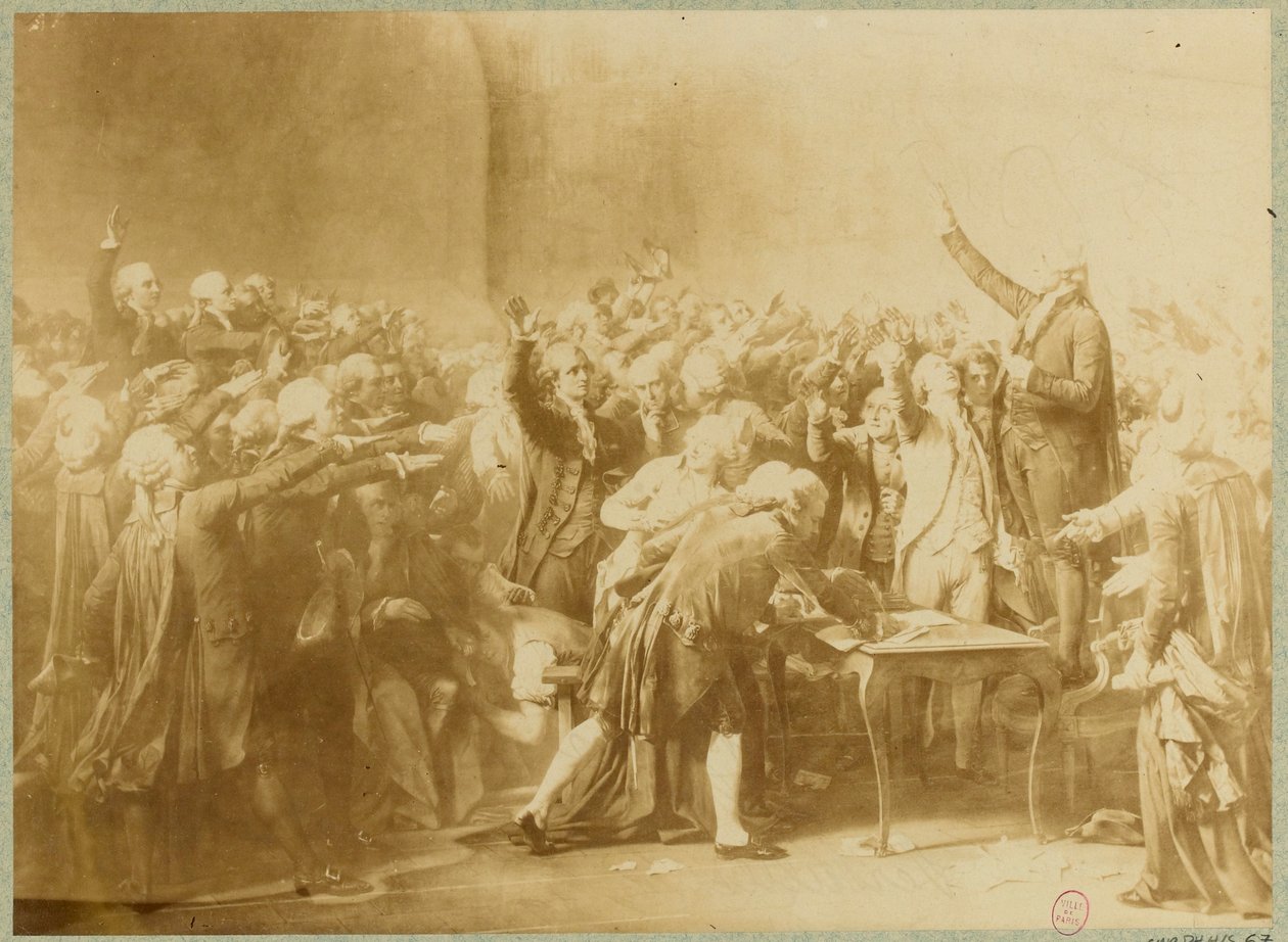 El juramento del Jeu de Paume, 20 de junio de 1789 (foto sepia) de Louis Charles Auguste (after) Couder
