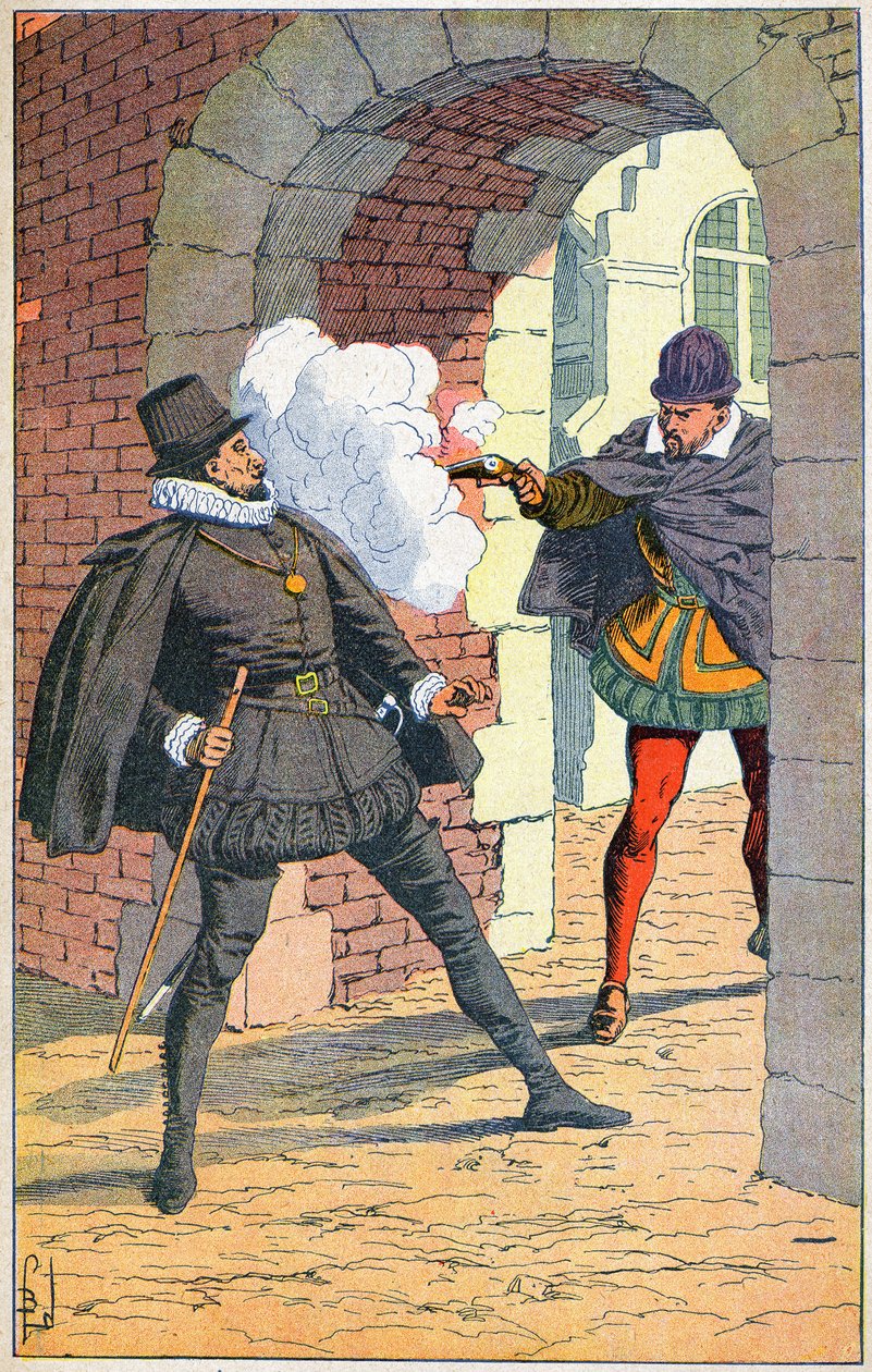 Asesinato de Guillermo I el Taciturno en Delft en 1584 de Louis Charles Bombled