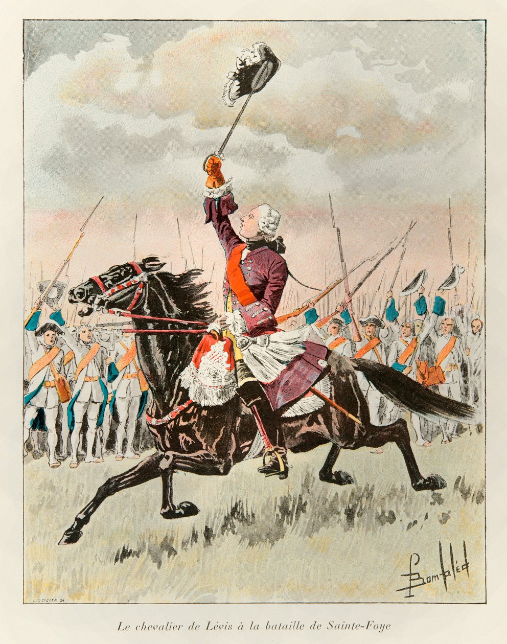 Bombled Louis (1862 - 1927); El Caballero de Levis (François Gaston de Levis 1719 - 1787) en la Batalla de Sainte Foy en 1760 contra los ingleses; Historia de Nueva Francia de Eugene Guenin - 1900 - Colección privada de Louis Charles Bombled
