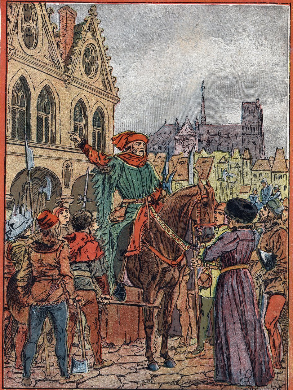 Etienne Marcel, preboste de los comerciantes (1315-1358) adquiriendo la Maison des Pillars en la Plaza de Greve en julio de 1357 de Louis Charles Bombled