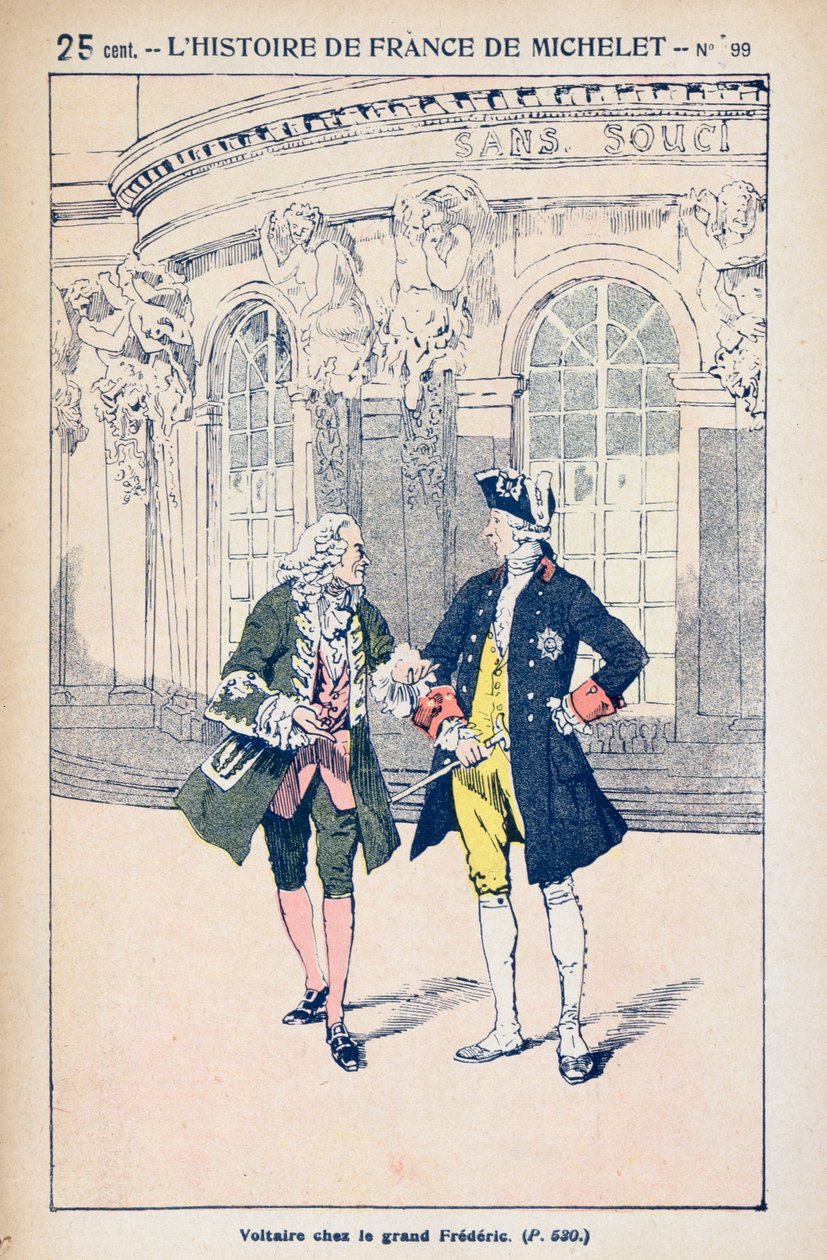 François Voltaire (1694-1778) con el Rey Federico II de Prusia (1712-86) en Sanssouci cerca de Potsdam, de 