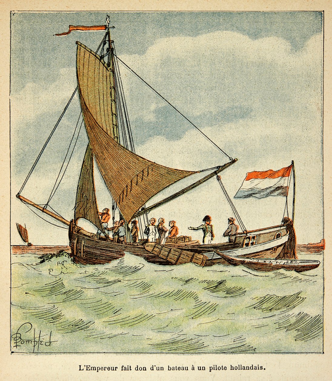 Ilustración de Louis Bombled (1862-1927) del libro "El Memorial de Santa Helena" por el Conde Emmanuel de Las Cases (1766-1842): Napoleón donó un barco a un piloto holandés durante su visita a Holanda de Louis Charles Bombled