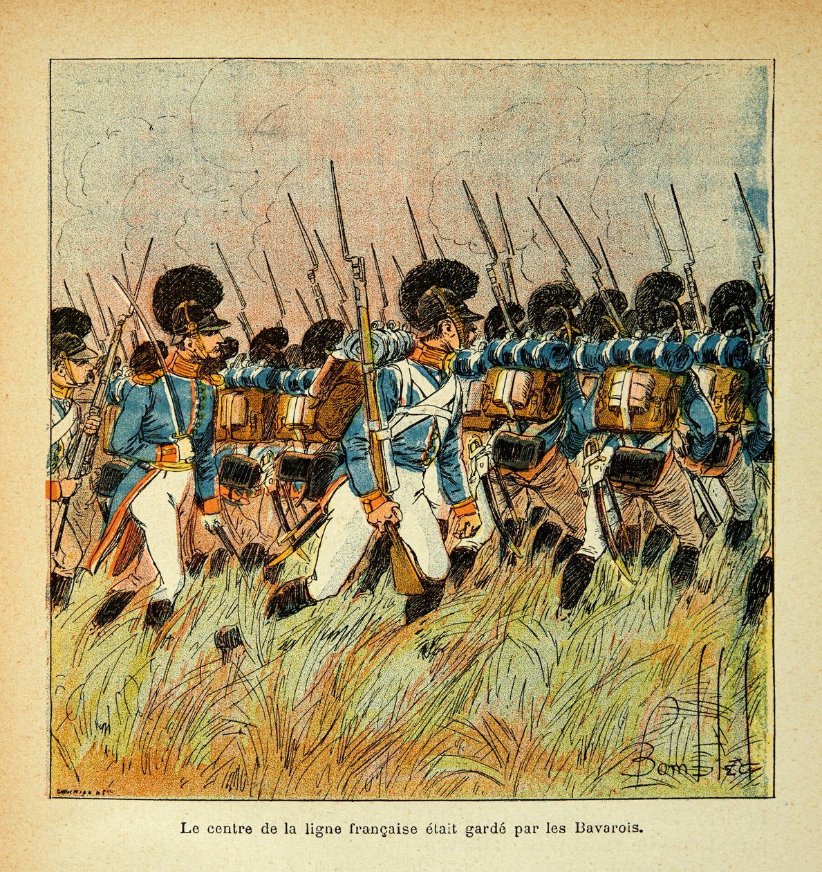 Ilustración de Louis Bombled (1862-1927) del libro "El Memorial de Santa Helena" del Conde Emmanuel de Las Cases (1766-1842): Ejército bávaro integrado con el ejército de Napoleón, colección privada de Louis Charles Bombled