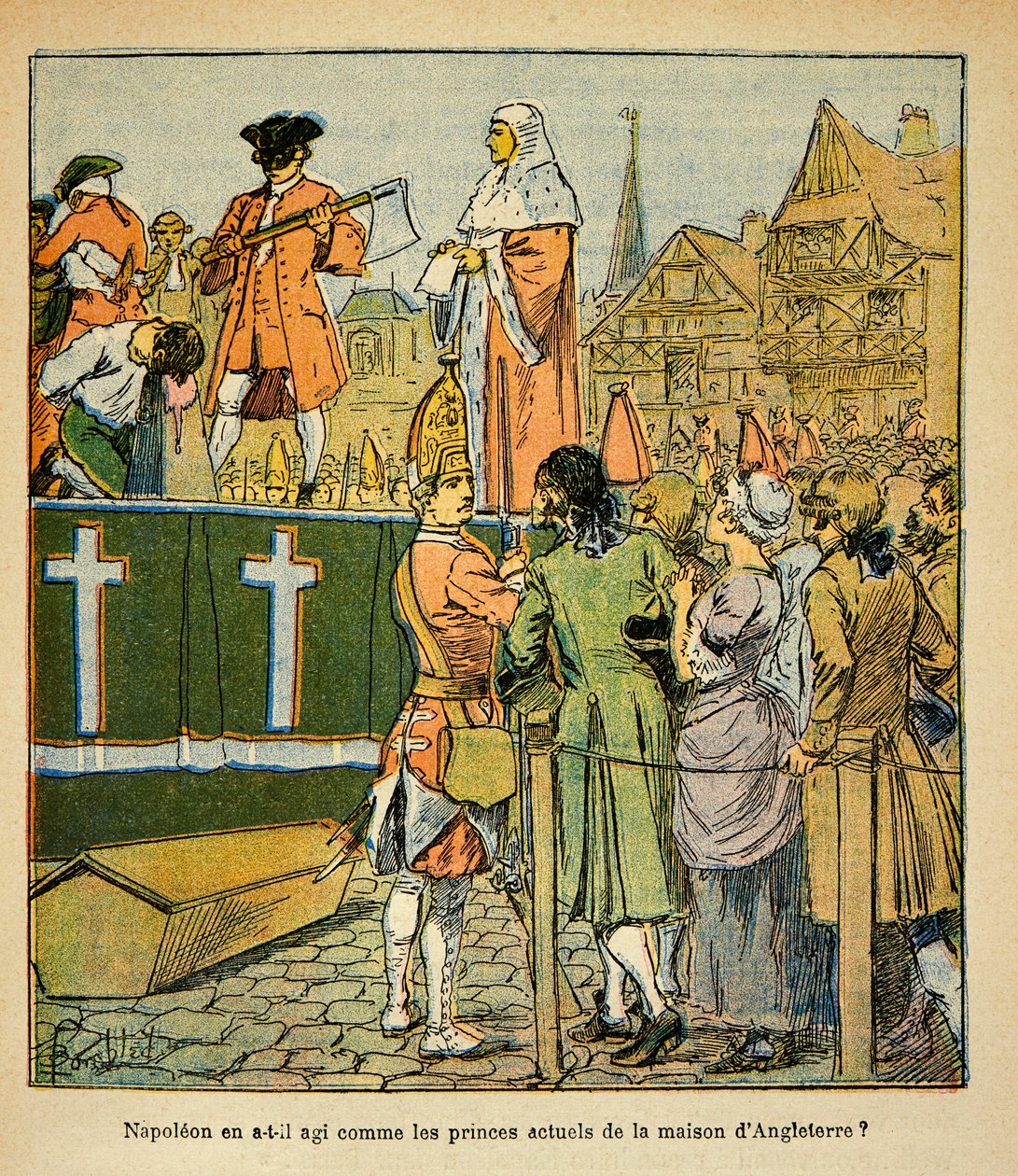 Ilustración de Bombled Louis (1862-1927) del libro “El Memorial de Santa Helena” de Conde Emmanuel de Las Cases (1766-1842): Ejecución pública en Inglaterra en el siglo XVIII, Colección privada de Louis Charles Bombled