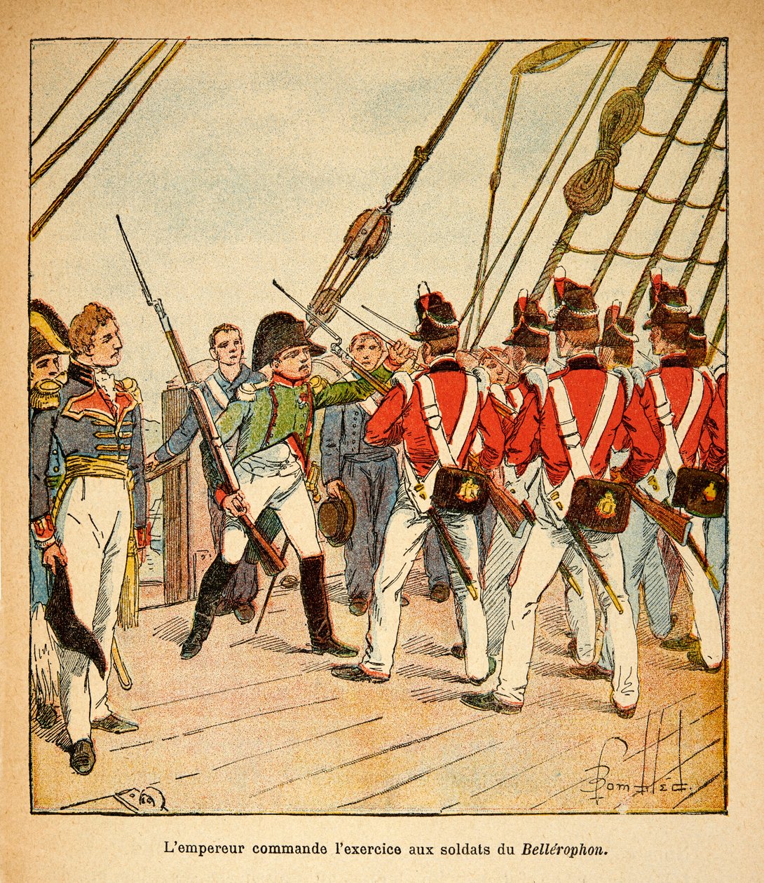 El emperador Napoleón ordena el ejercicio a los soldados ingleses a bordo del Bellerophon, del libro 