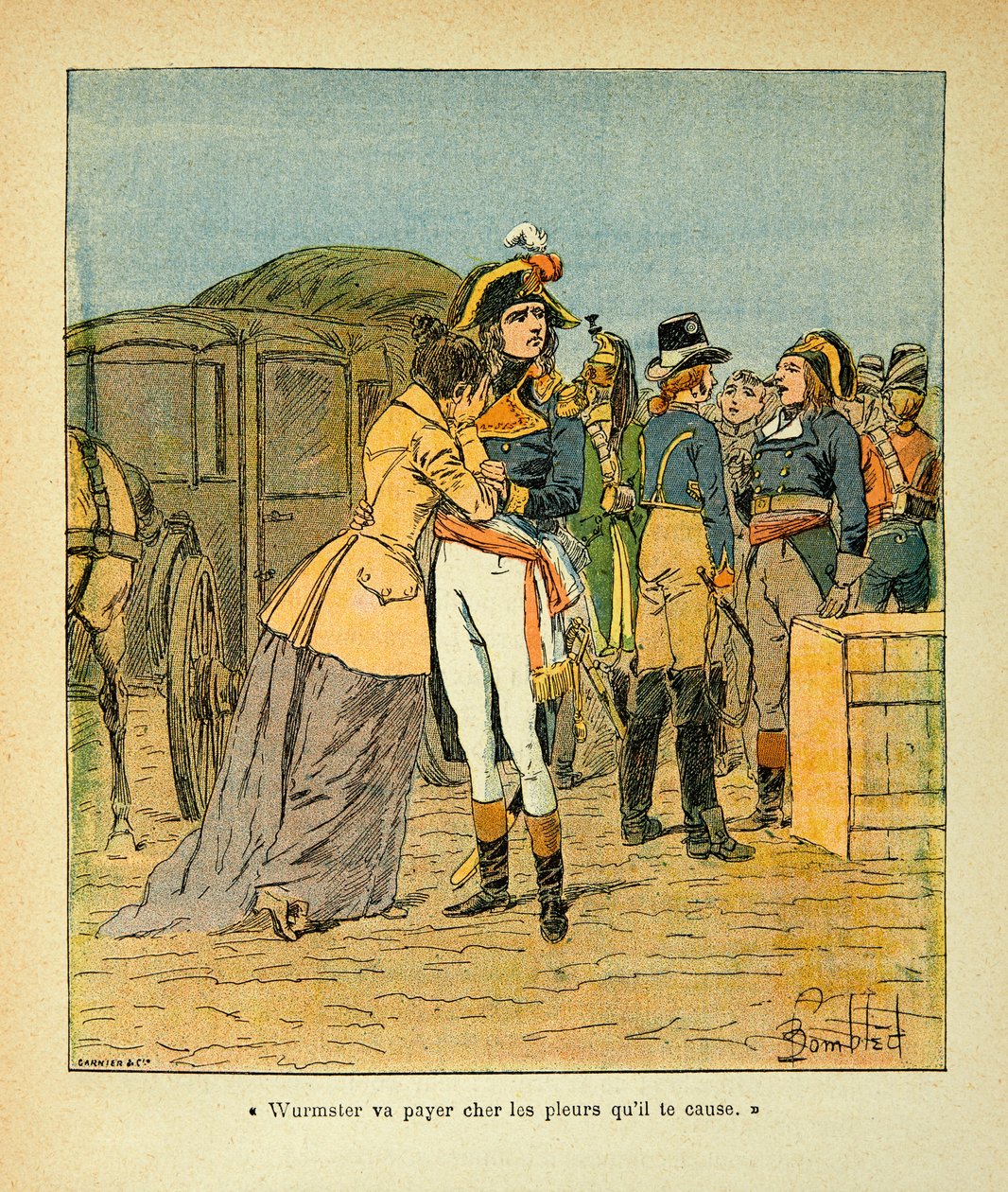 Ilustración de Louis Bombled del libro “El Memorial de Santa Helena” de Emmanuel de Las Cases: Bonaparte reconforta a Josefina después del ataque a su coche durante la campaña italiana de Louis Charles Bombled