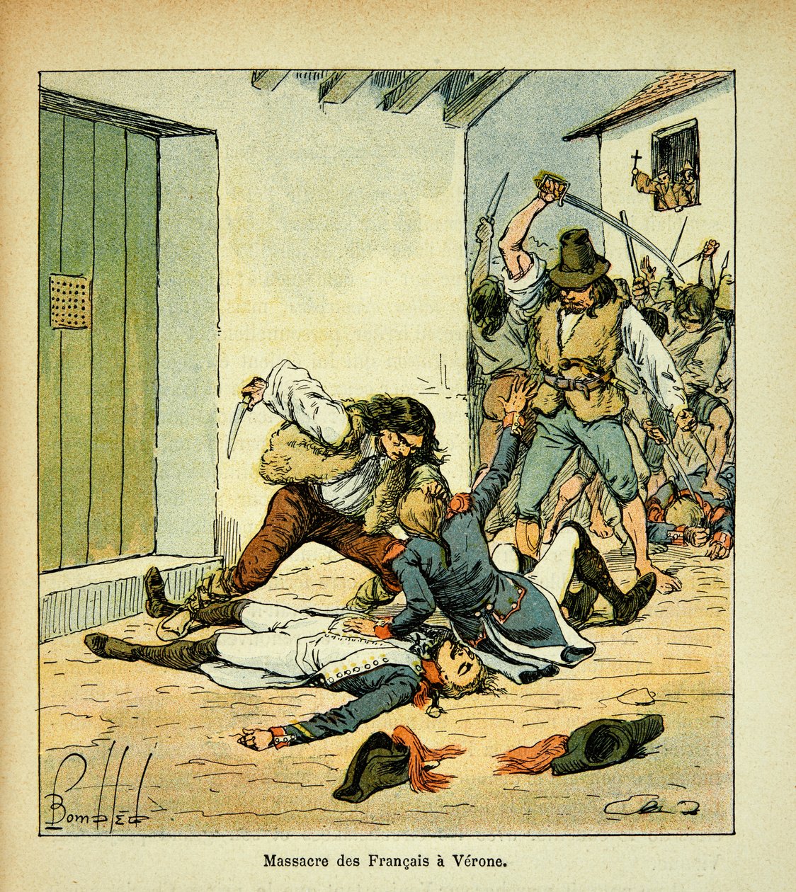 Ilustración de Louis Bombled del libro “El Memorial de Santa Helena” de Emmanuel de Las Cases: Masacre de soldados franceses en Verona de Louis Charles Bombled