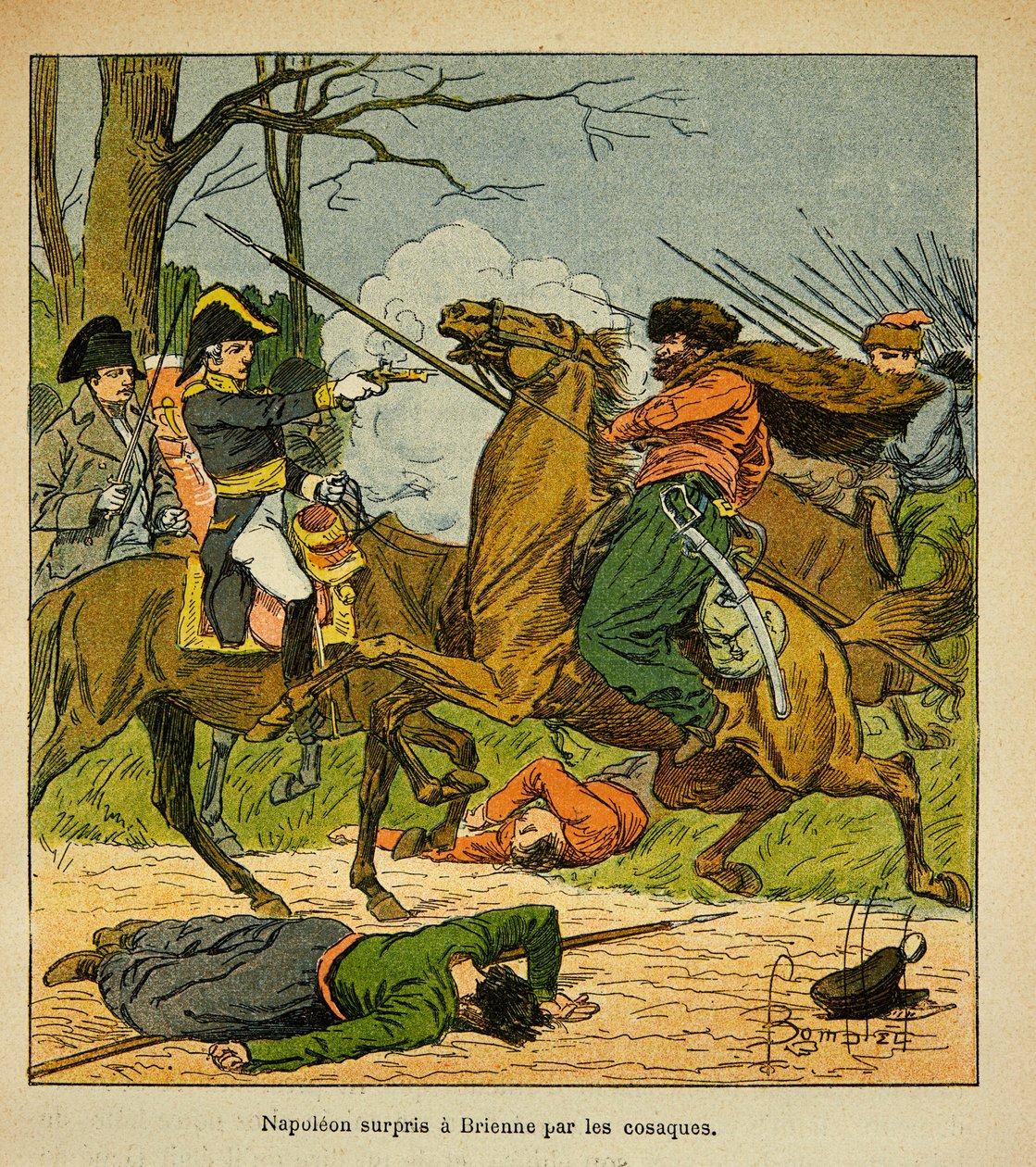 Ilustración de Louis Bombled del libro “El Memorial de Santa Helena” de Emmanuel de Las Cases: Napoleón sorprendido en Brienne por cosacos de Louis Charles Bombled