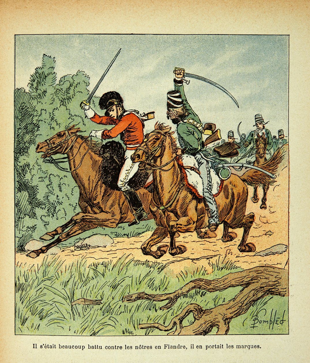 Combate entre jinetes franceses e ingleses, de la colección privada de Louis Charles Bombled
