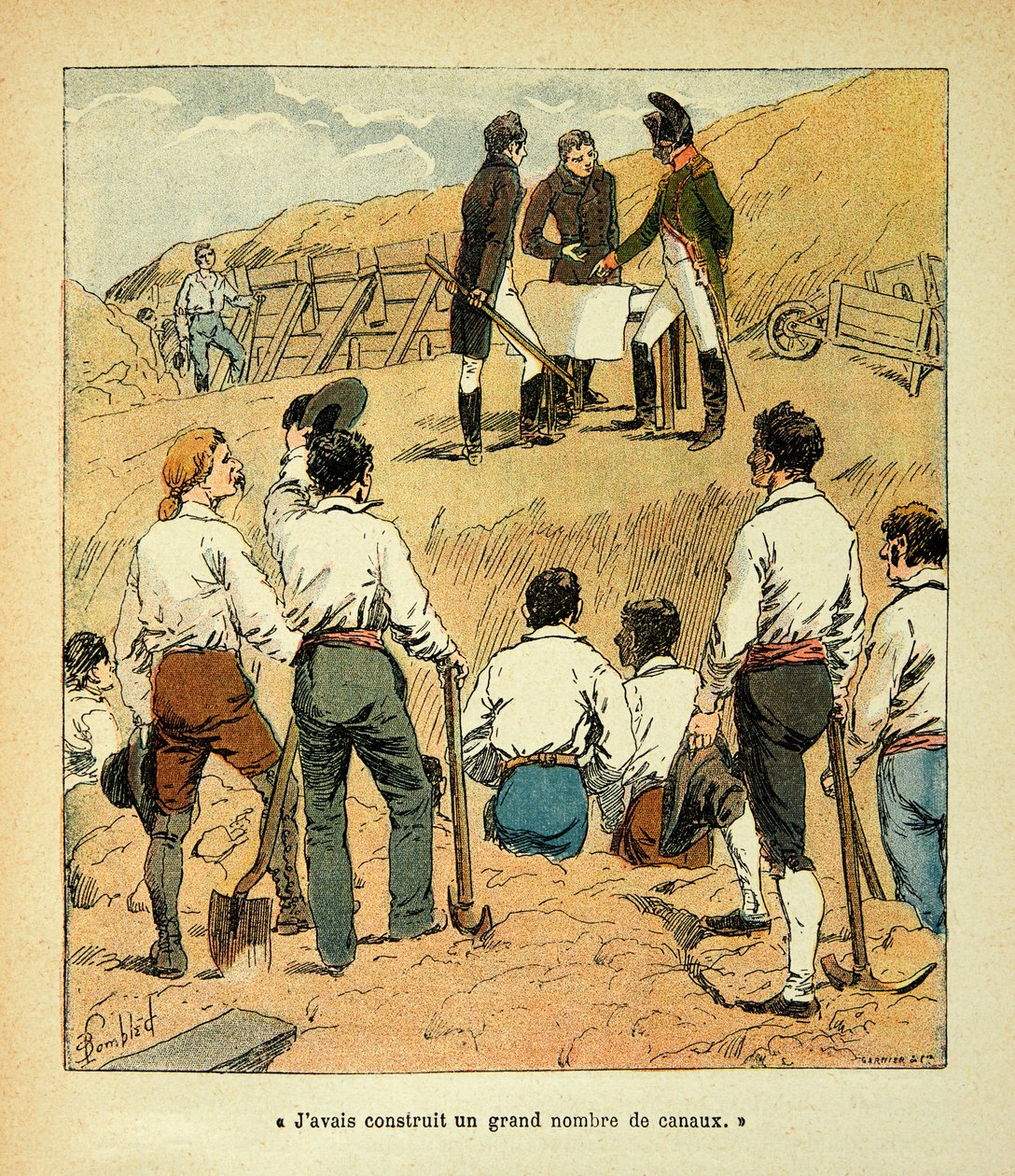 Ilustración de Louis Bombled (1862-1927) del libro "El Memorial de Santa Helena" del Conde Emmanuel de Las Cases (1766-1842): Napoleón dirigió grandes obras en Francia durante su reinado, colección parcial de Louis Charles Bombled