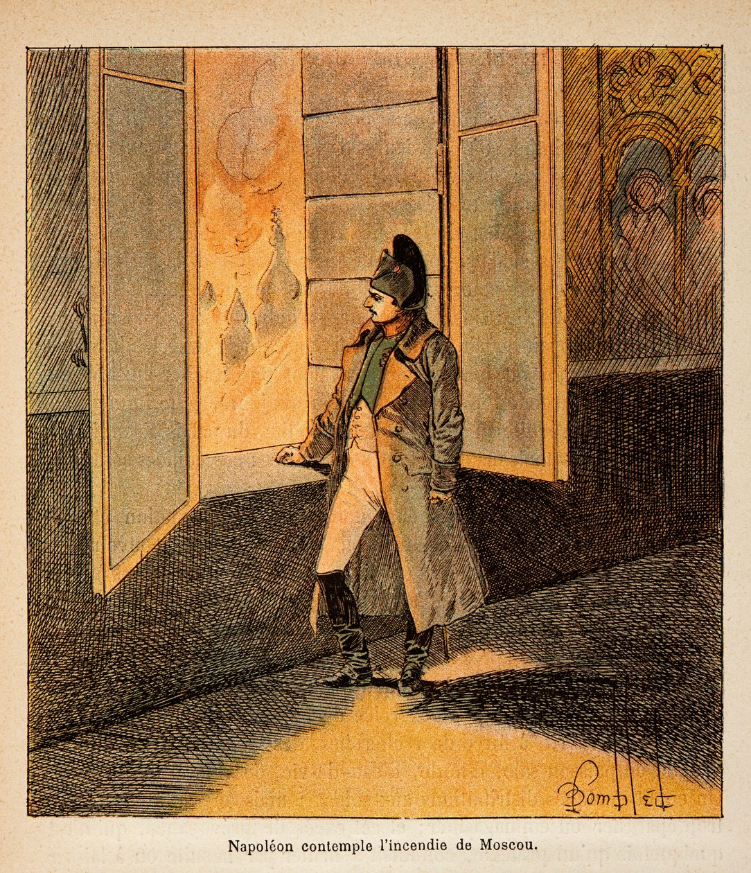 Ilustración de Bombled Louis (1862-1927) del libro “El Memorial de Santa Helena” de Conde Emmanuel de Las Cases (1766-1842): El emperador Napoleón contempla el incendio de Moscú en septiembre de 1812, Colección privada de Louis Charles Bombled