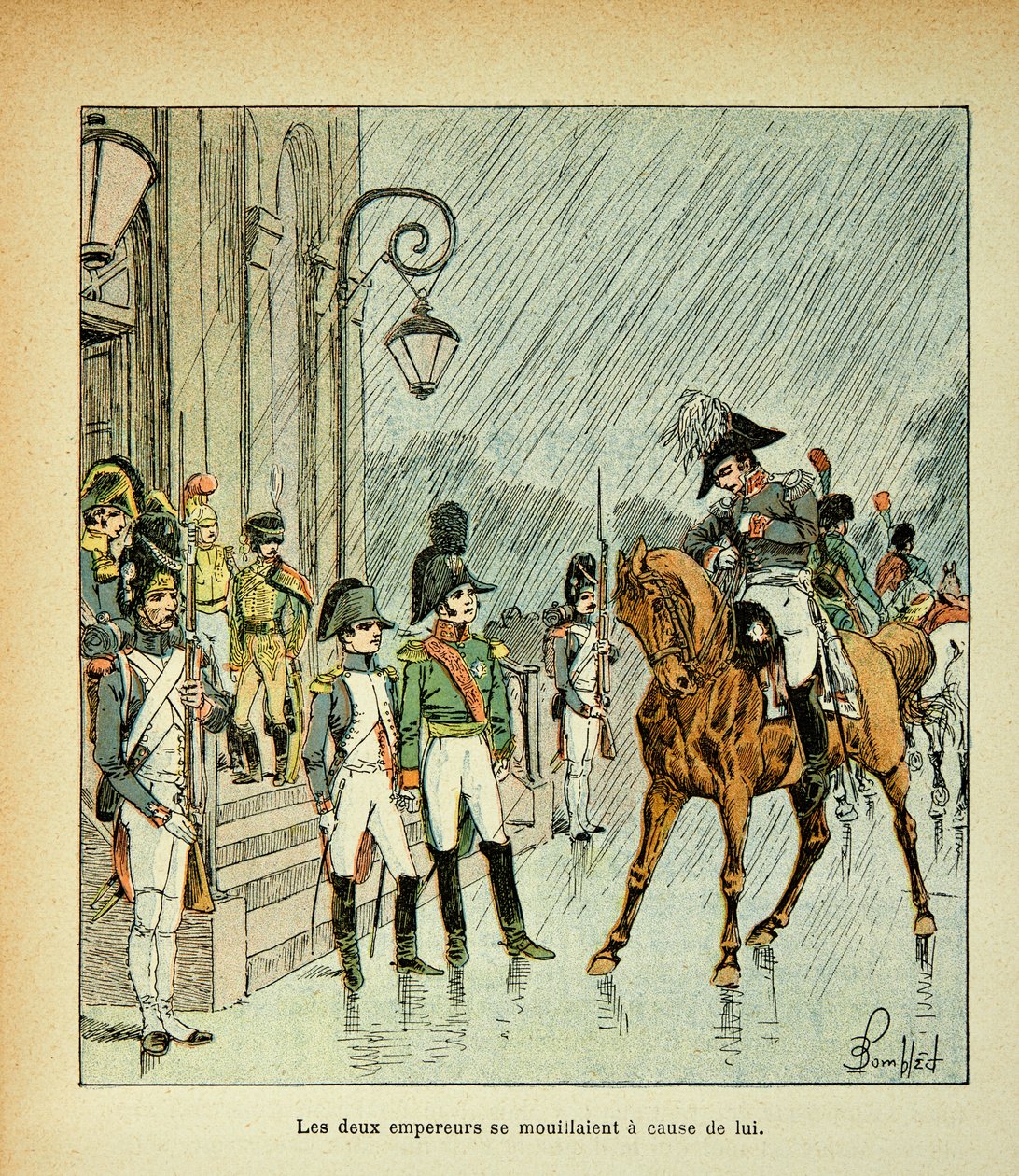 El emperador Napoleón, el rey de Prusia y el zar Alejandro I (1777-1825) en el Tratado de Tilsit en 1807, de la colección privada de Louis Charles Bombled