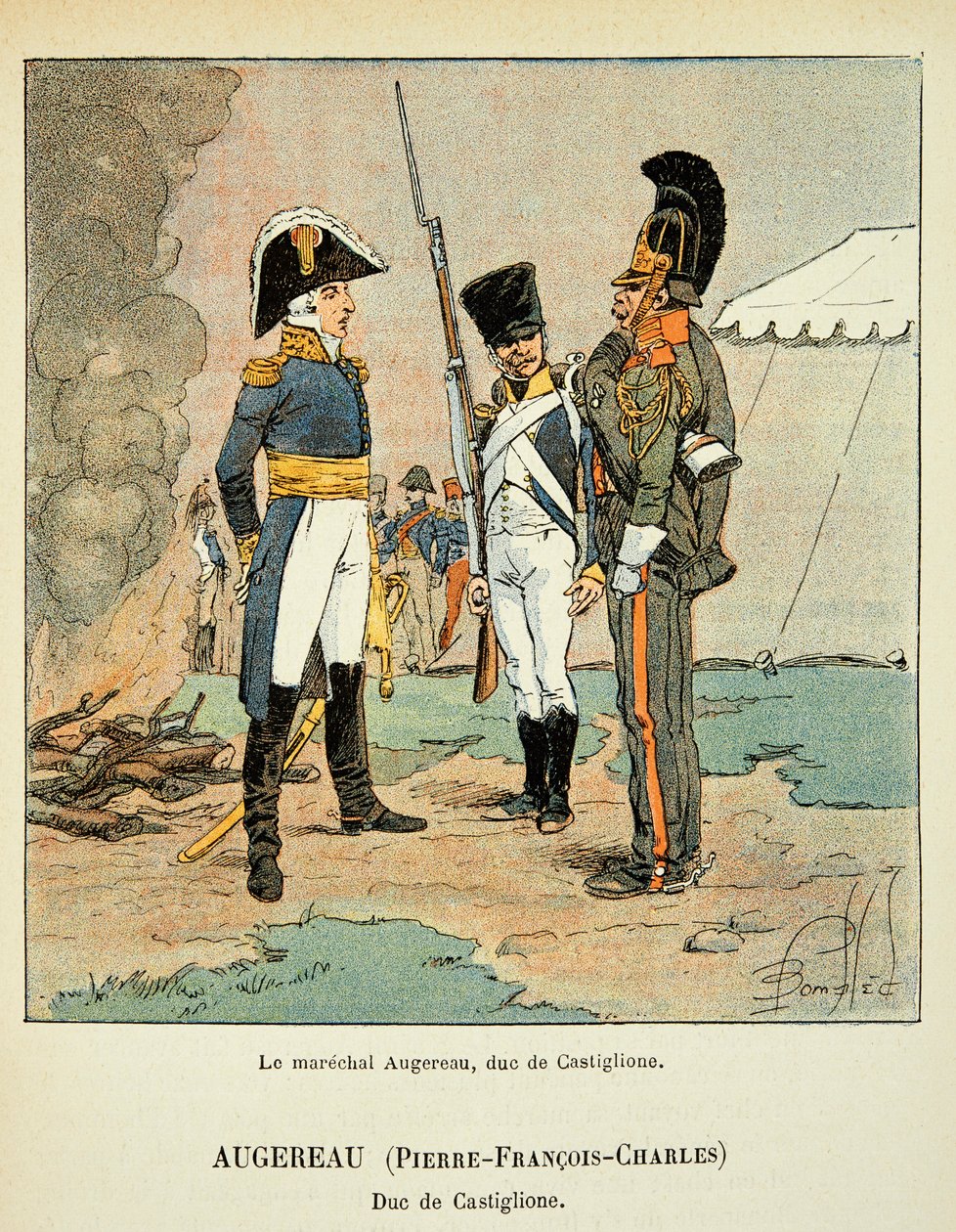 Ilustración de Louis Bombled (1862-1927) del libro "El Memorial de Santa Helena" por el Conde Emmanuel de Las Cases (1766-1842): El mariscal Pierre Augereau (1757-1816), duque de Castiglione, Colección privada de Louis Charles Bombled