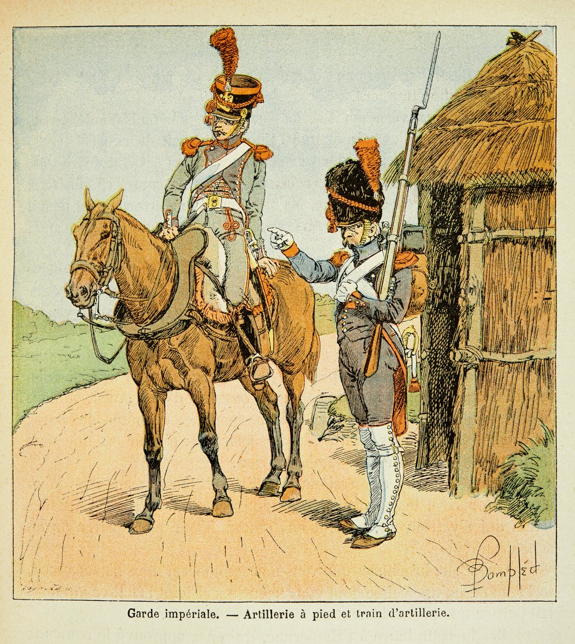 Ilustración de Louis Bombled (1862-1927) del libro "El Memorial de Santa Helena" por el Conde Emmanuel de Las Cases (1766-1842): La Guardia Imperial: Artillería a pie y Tren de Artillería, Colección privada de Louis Charles Bombled