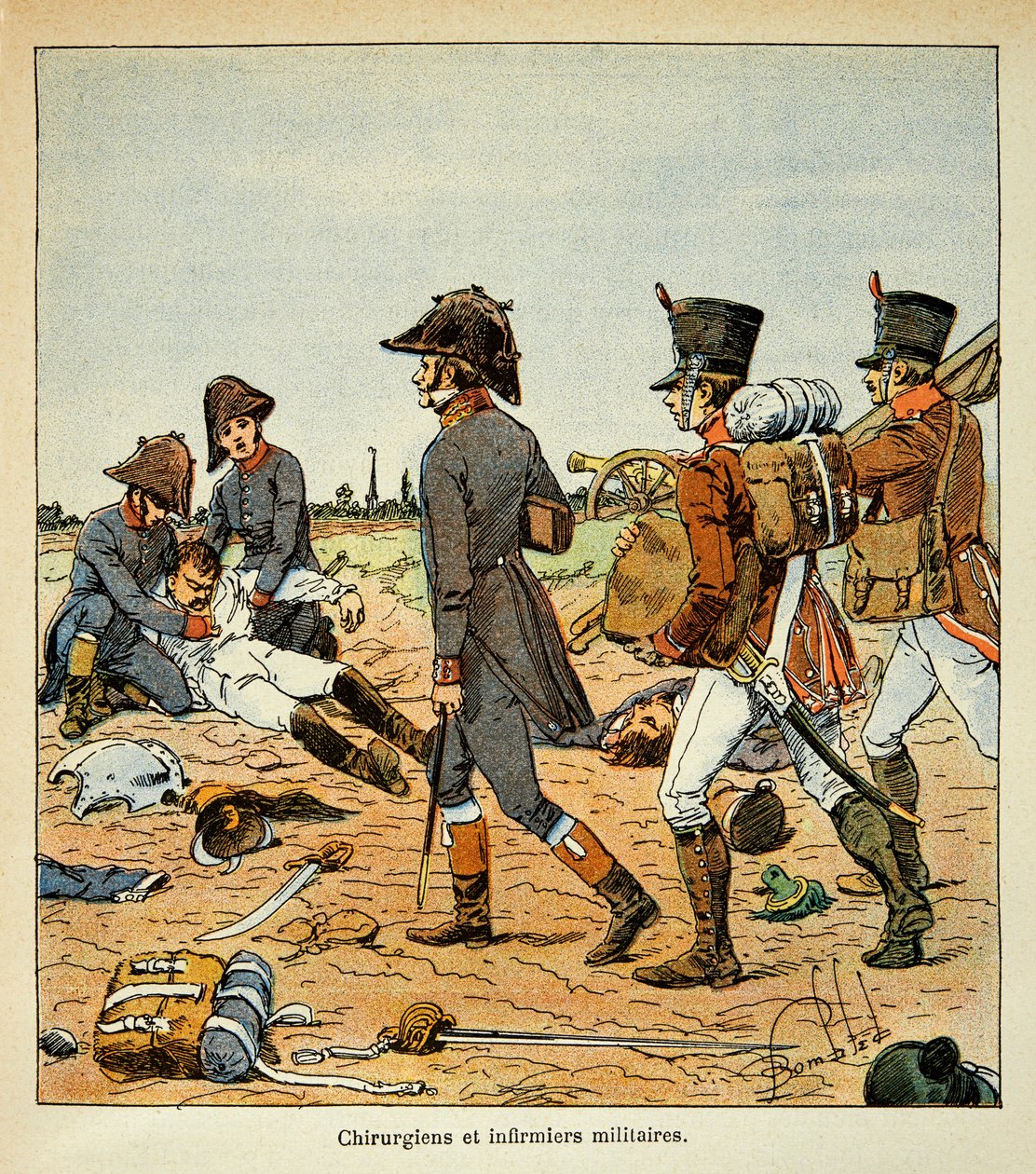 Ilustración de Louis Bombled (1862-1927) del libro "El Memorial de Santa Helena" por el Conde Emmanuel de Las Cases (1766-1842): Retrato de cirujanos militares y enfermeras del Gran Ejército, Colección privada de Louis Charles Bombled