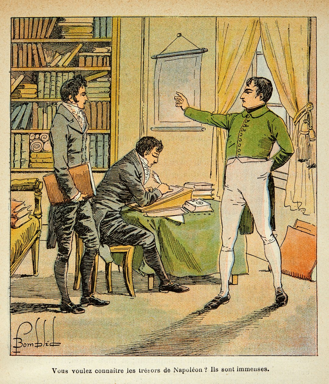 Ilustración de Louis Bombled (1862-1927) del libro "El Memorial de Santa Helena" por el Conde Emmanuel de Las Cases (1766-1842): Napoleón dicta sus memorias a Las Cases, Colección privada de Louis Charles Bombled