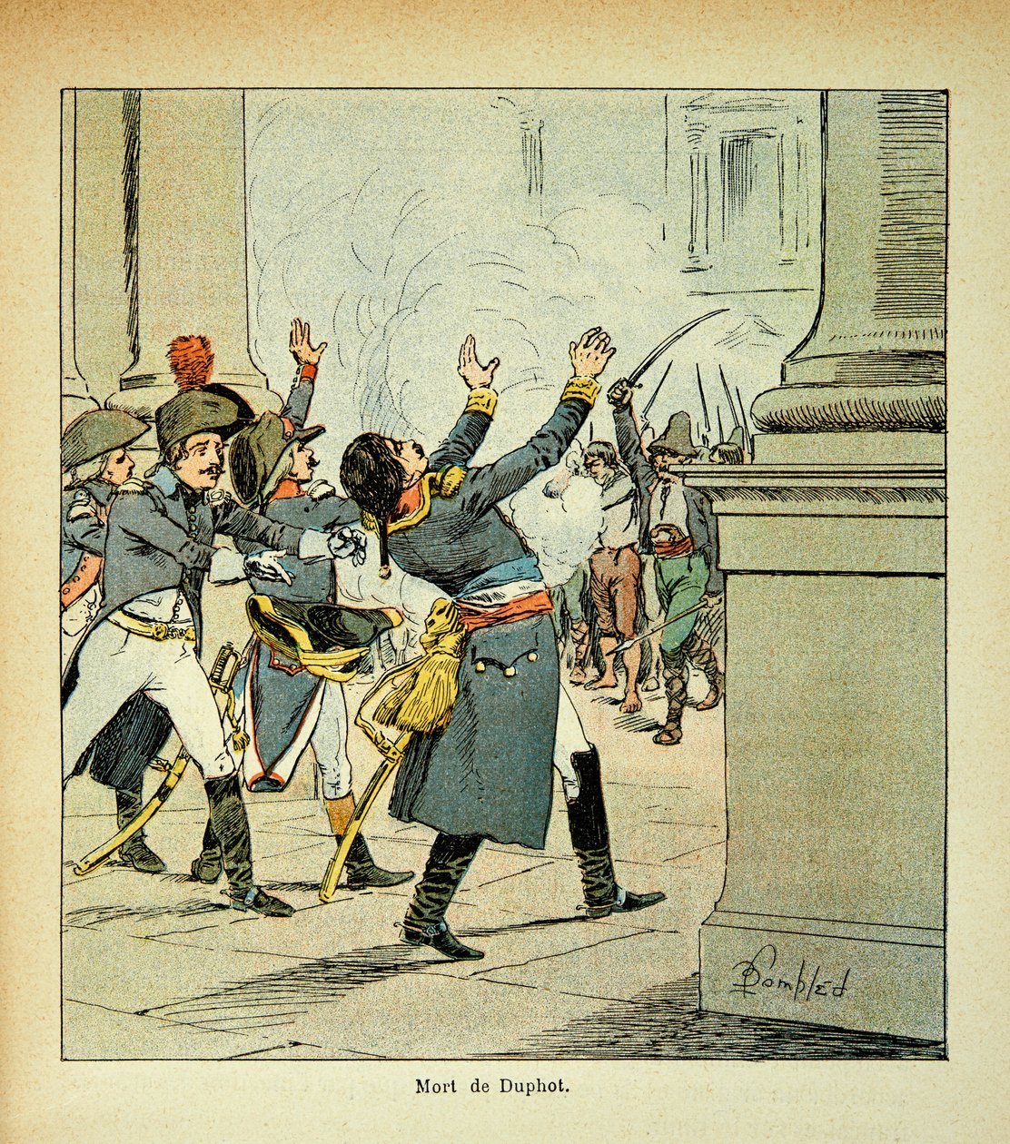 Ilustración de Louis Bombled (1862-1927) del libro "El Memorial de Santa Helena" del Conde Emmanuel de Las Cases (1766-1842): Asesinato del General Leonard Duphot (1769-1797) en Roma en 1797, colección privada de Louis Charles Bombled