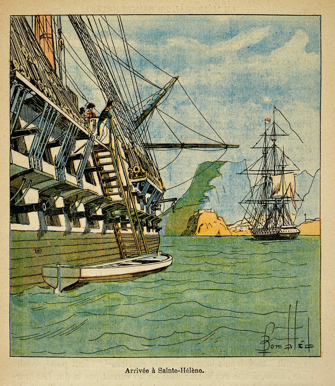 Ilustración de Bombled Louis (1862-1927) del libro “El Memorial de Santa Helena” de Conde Emmanuel de Las Cases (1766-1842): Llegada de Napoleón a Santa Helena el 15 de octubre de Louis Charles Bombled