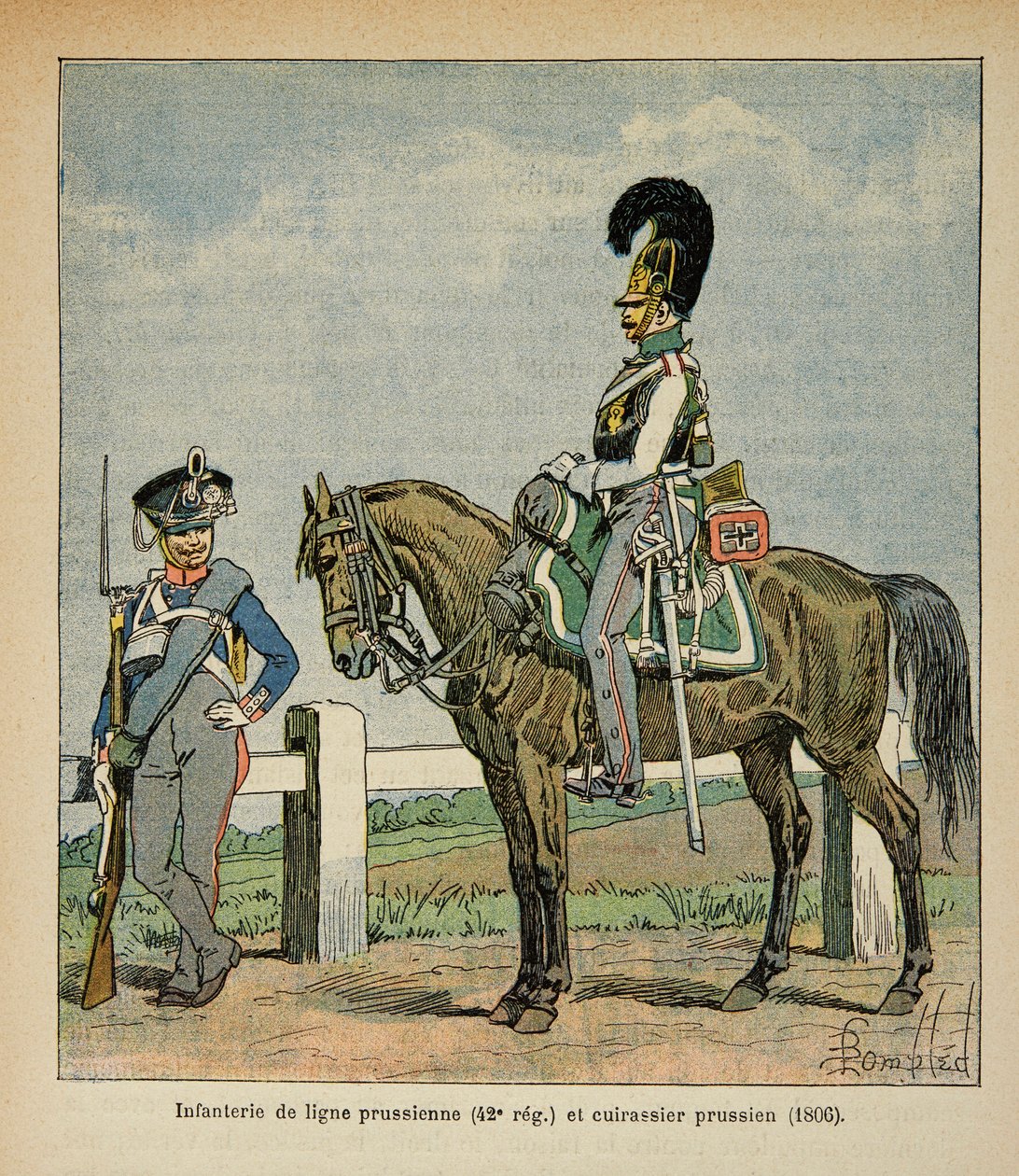 Ilustración de Bombled Louis (1862-1927) del libro “El Memorial de Santa Elena” de Conde Emmanuel de Las Cases (1766-1842): Infantería de la línea prusiana (42, eme regimiento) y acorazados prusianos de Louis Charles Bombled