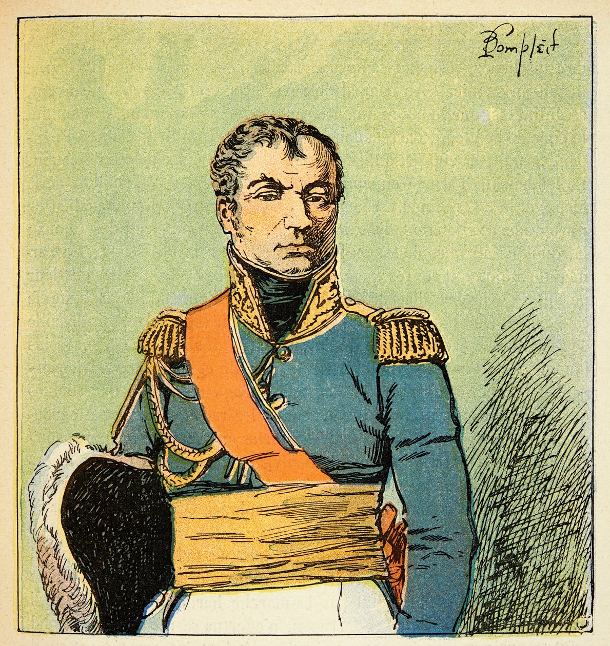Ilustración de Louis Bombled (1862-1927) del libro “El Memorial de Santa Helena” de Emmanuel de Las Cases (1766-1842): Retrato del mariscal Nicolas Charles Oudinot (1767-1847), Duque de Reggio, Colección Privada de Louis Charles Bombled