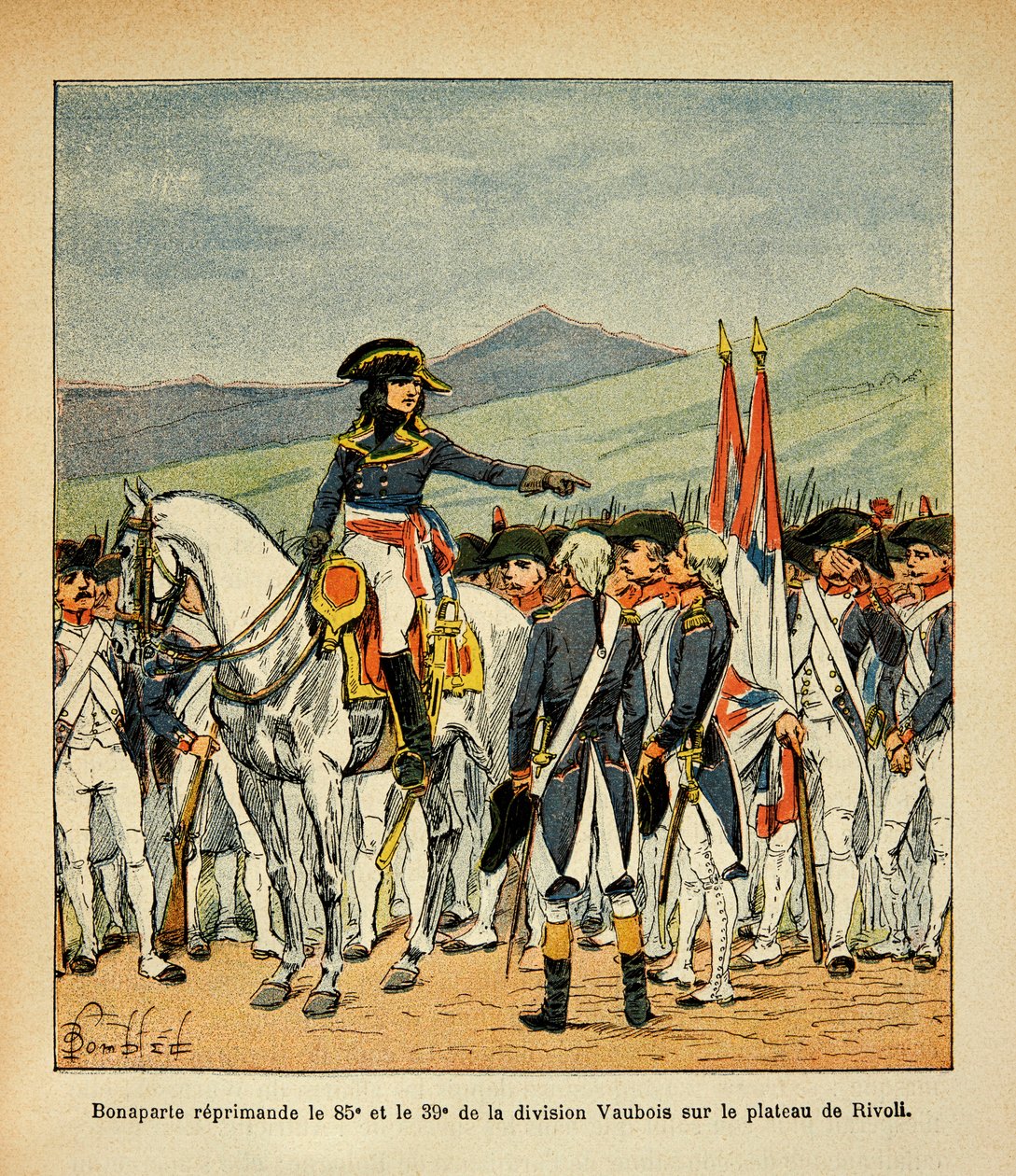 Bonaparte reprende al regimiento 85 y 39 de Vaubois en el plateau de Rivoli, de la colección privada de Louis Charles Bombled
