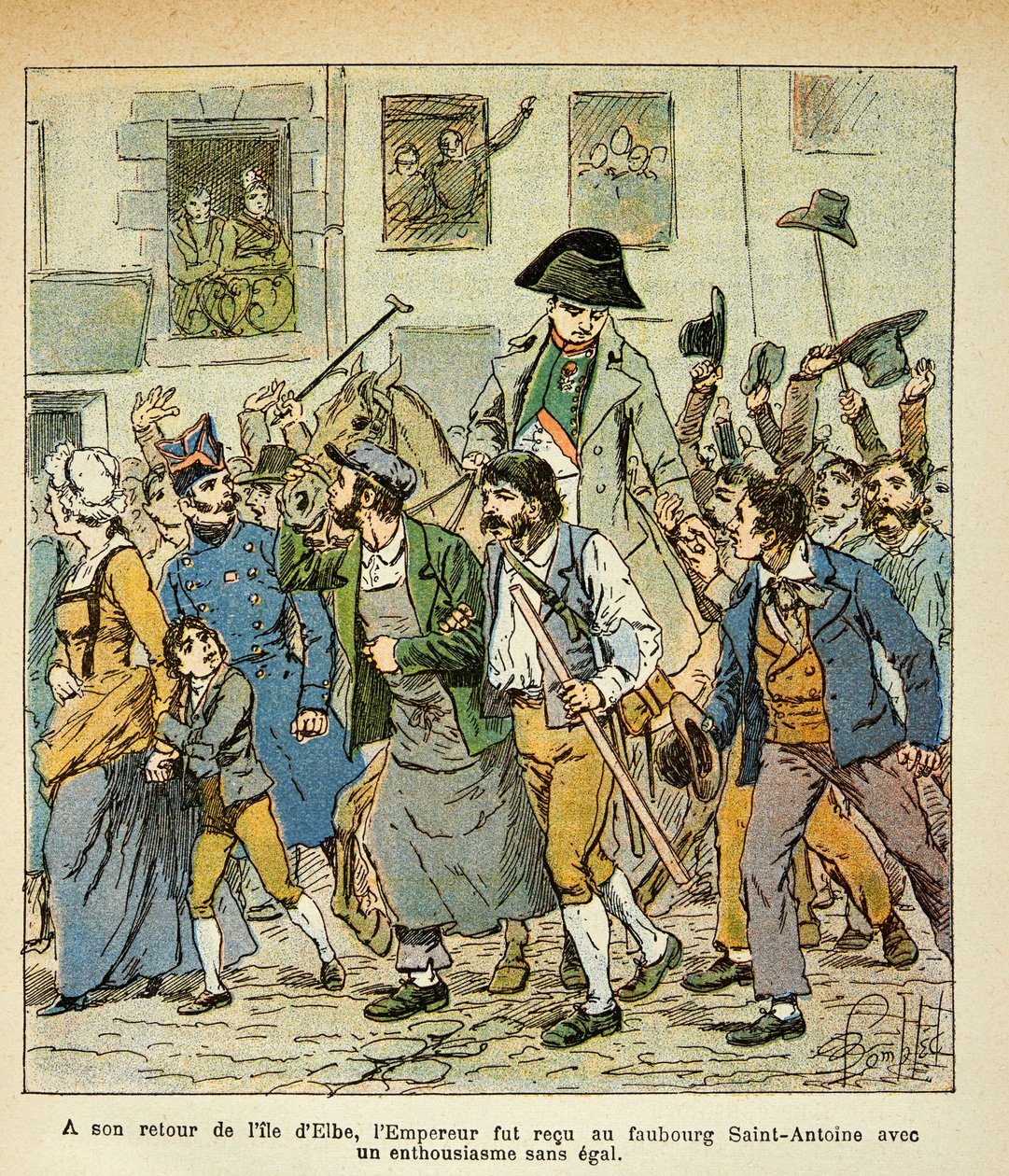 A su regreso de Elba, el emperador fue recibido en el faubourg Saint Antoine con un entusiasmo sin igual, colección particular de Louis Charles Bombled